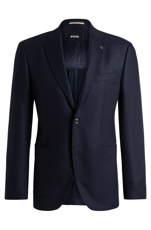 Boss Regular-Fit Jacket in Micro-Patterned Stretch Virgin Wool - Blue