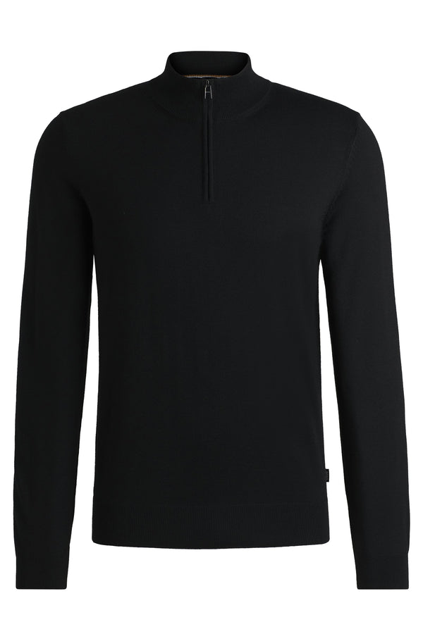 Boss  Regular-Fit Zip-Neck Sweater in Virgin Wool - Black