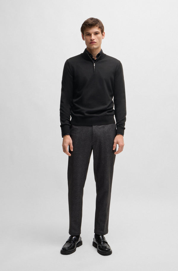 Boss  Regular-Fit Zip-Neck Sweater in Virgin Wool - Black