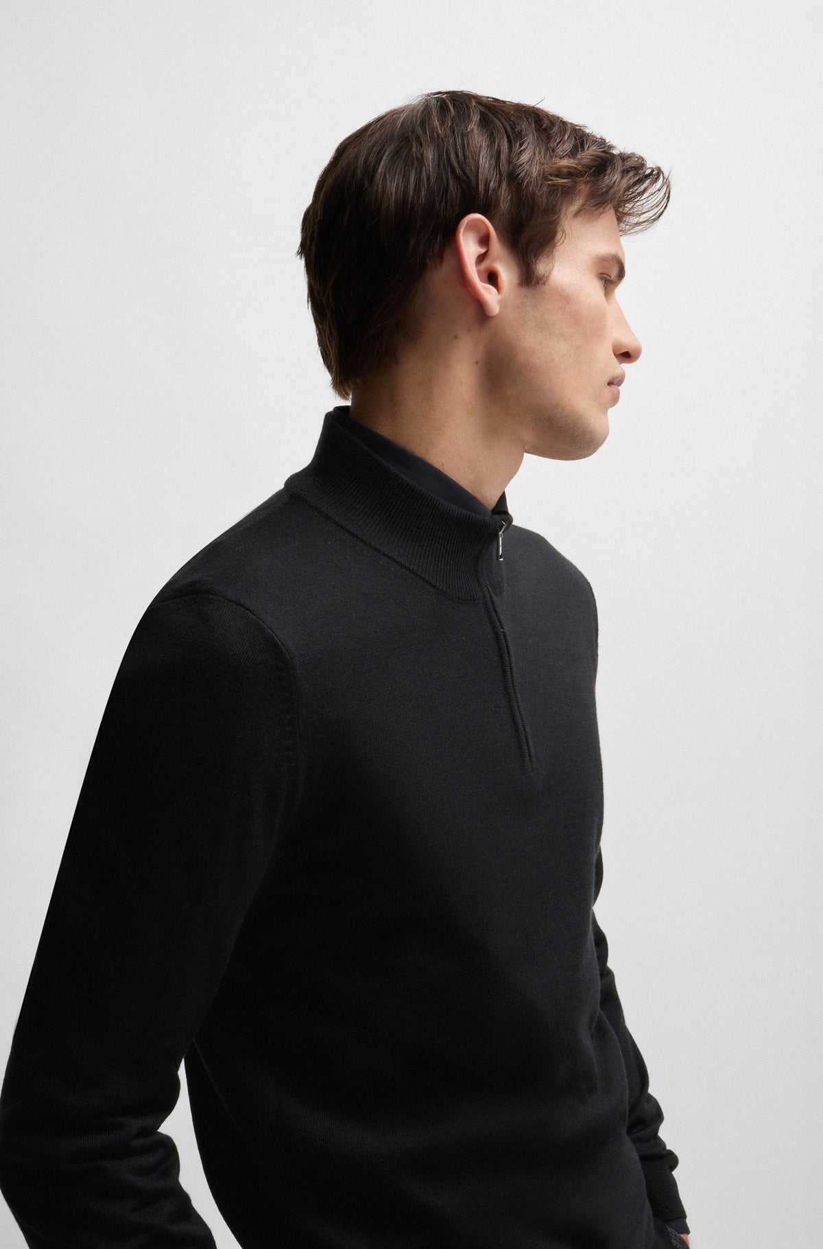 Boss  Regular-Fit Zip-Neck Sweater in Virgin Wool - Black