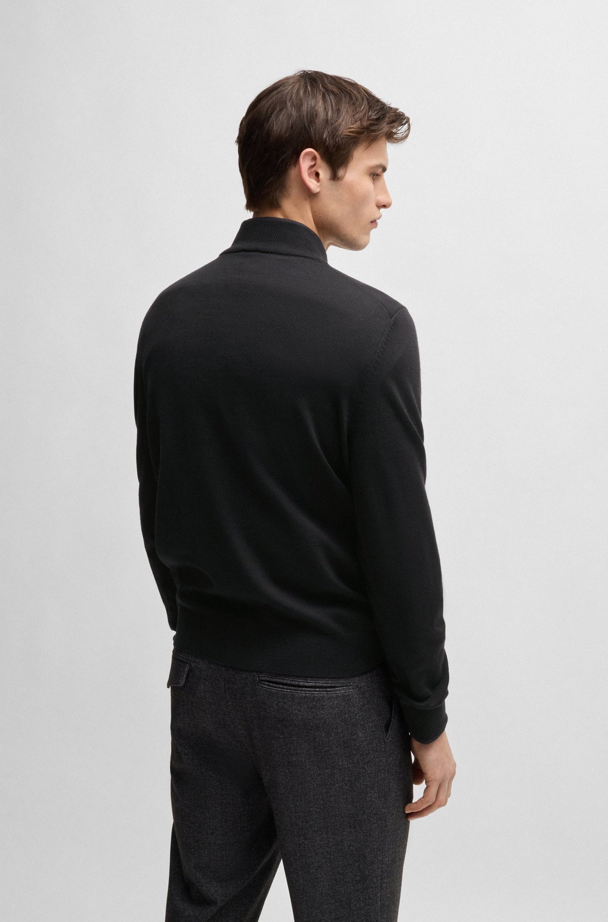 Boss  Regular-Fit Zip-Neck Sweater in Virgin Wool - Black