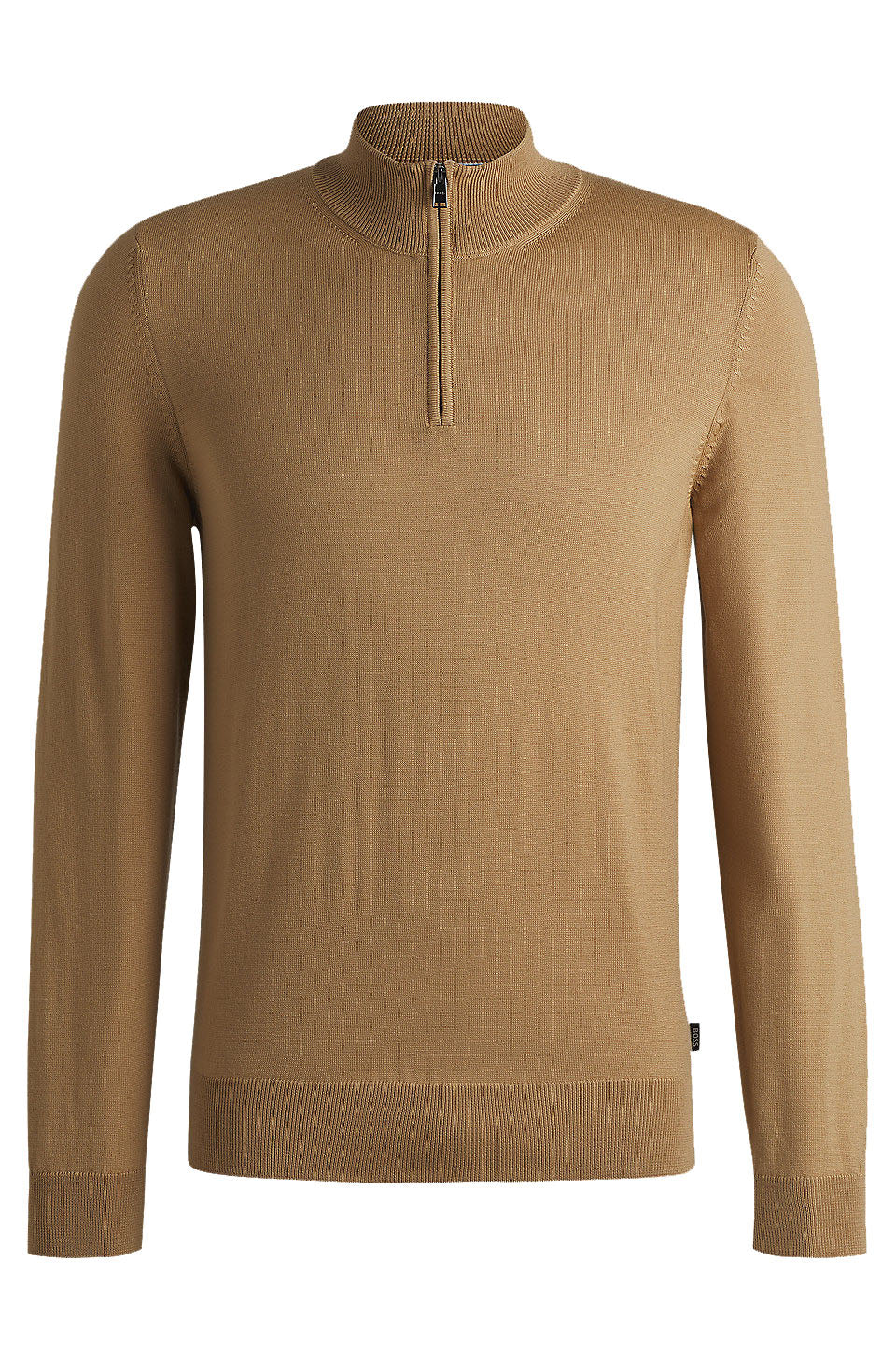 Boss Zip-neck sweater in virgin wool - Beige