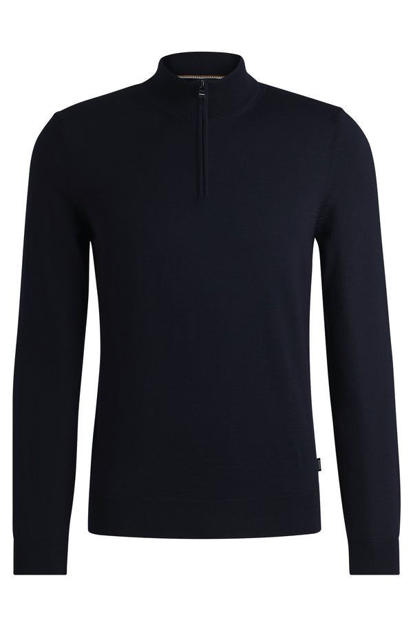 Boss Regular-Fit Zip-Neck Sweater in Virgin Wool - Blue