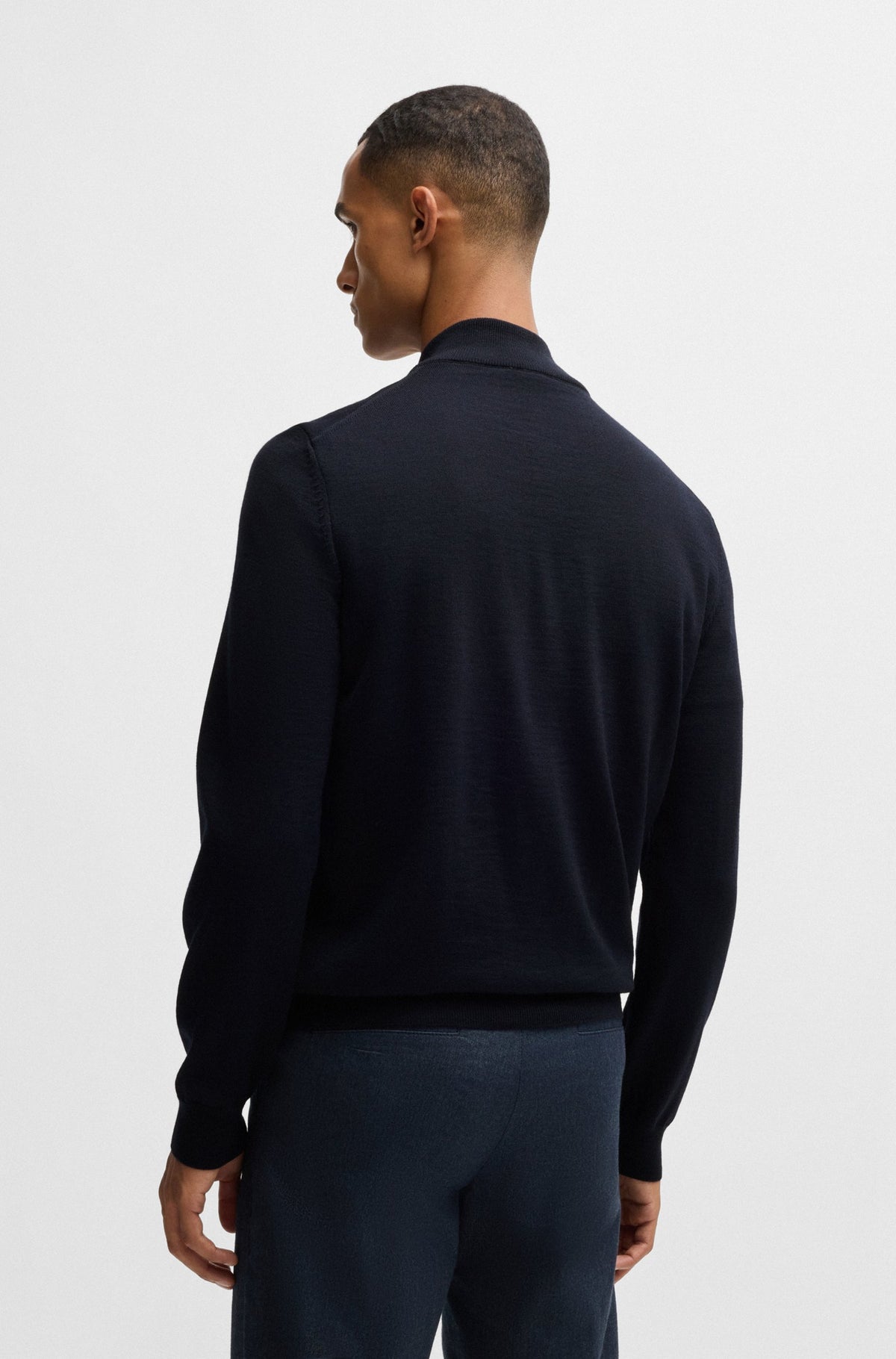 Boss Regular-Fit Zip-Neck Sweater in Virgin Wool - Blue