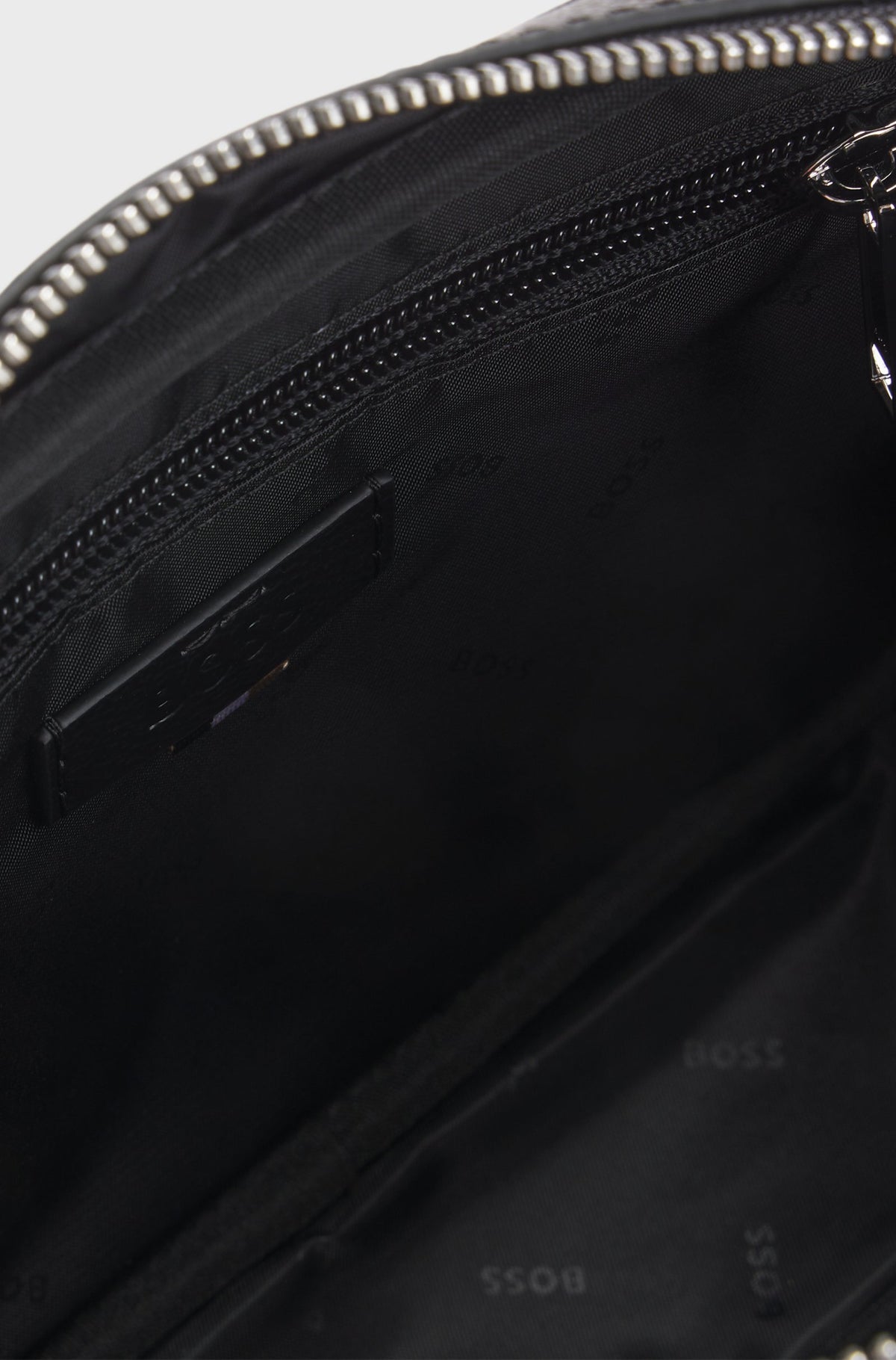 Boss Faux-leather washbag with monogram-print front pocket - Black