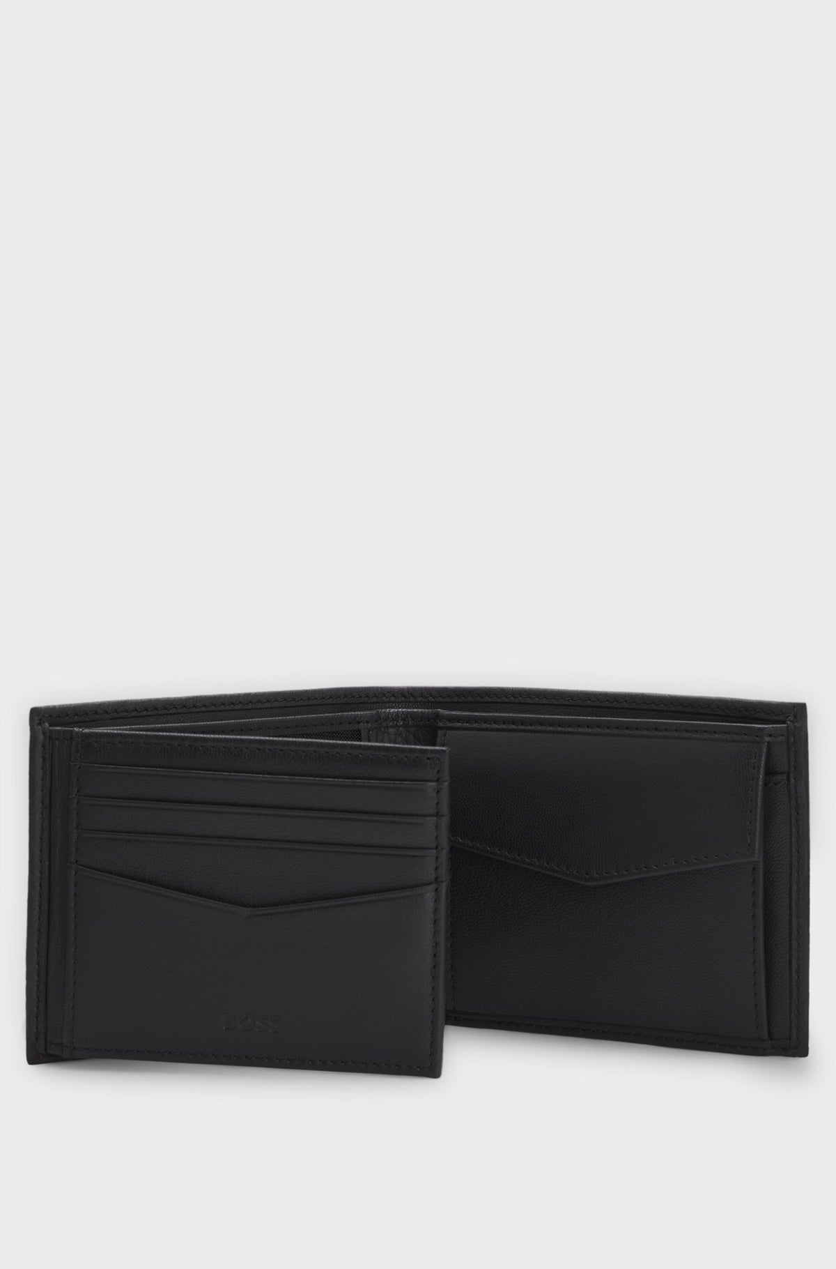 BOSS Crosstown Grained Leather Trifold Wallet – Black