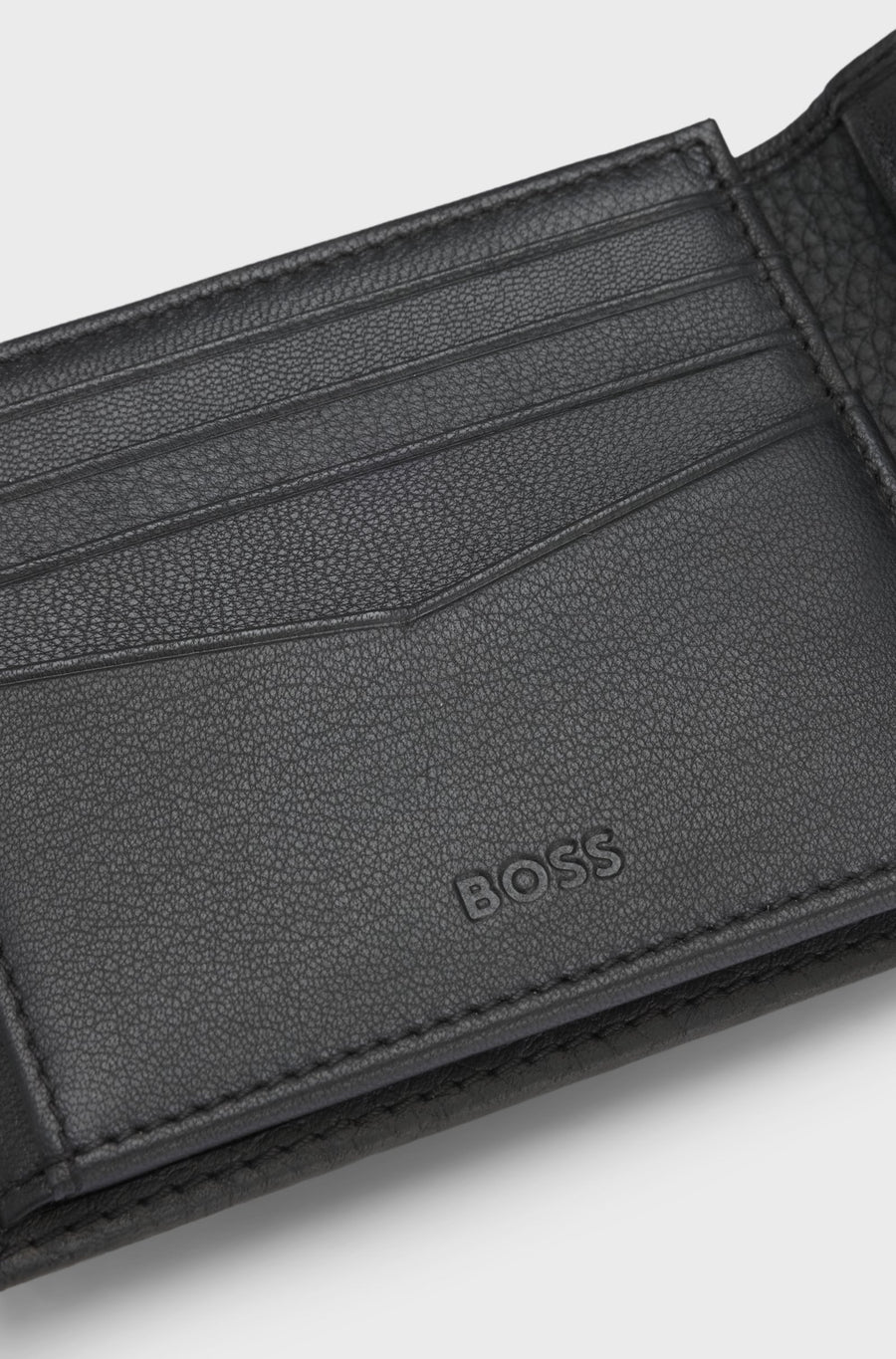 BOSS Crosstown Grained Leather Trifold Wallet – Black
