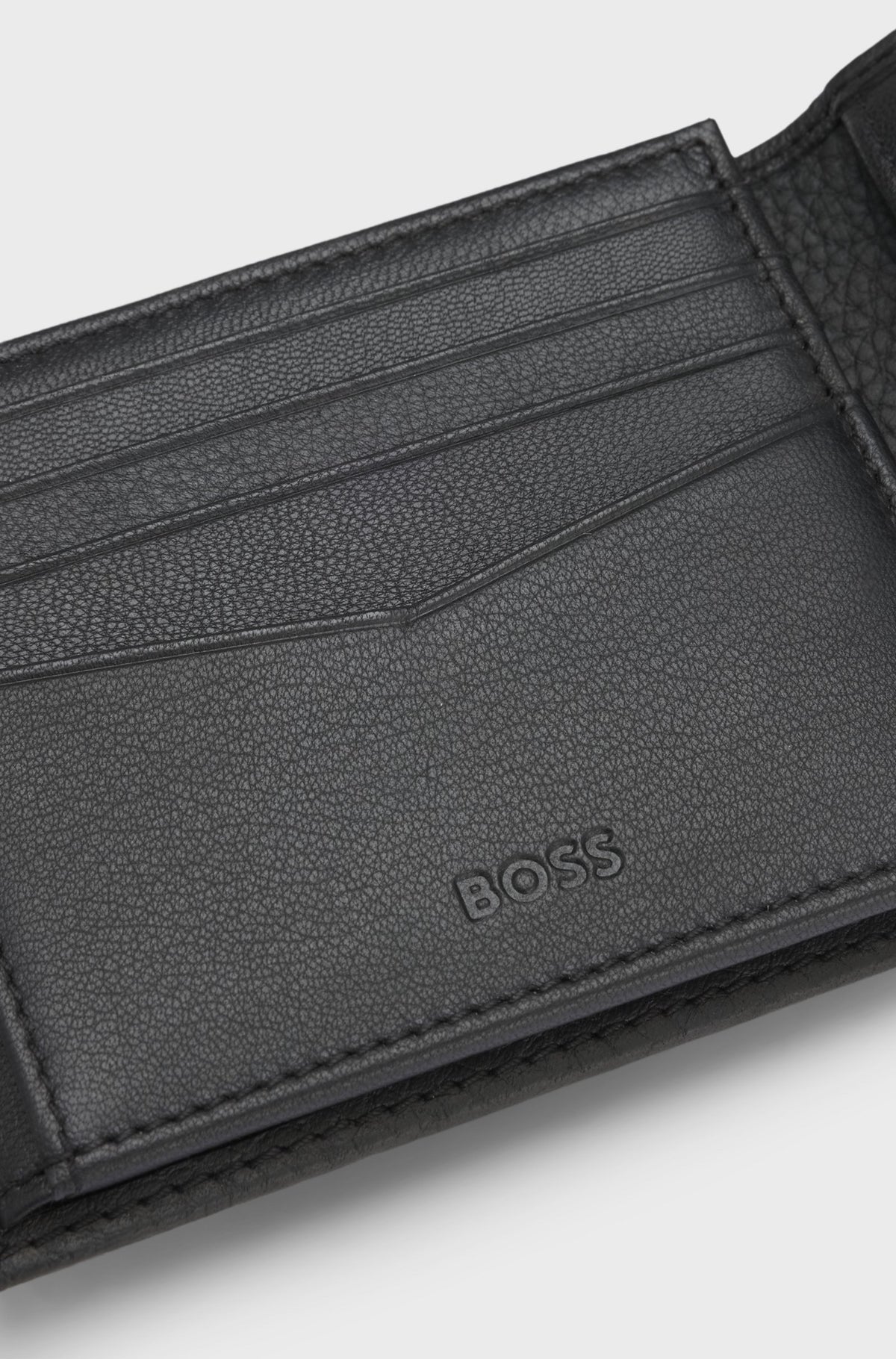 BOSS Crosstown Grained Leather Trifold Wallet – Black