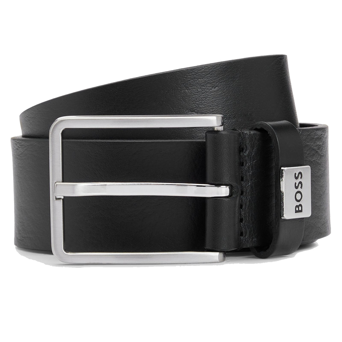Boss Italian-leather belt with logo keeper - Black