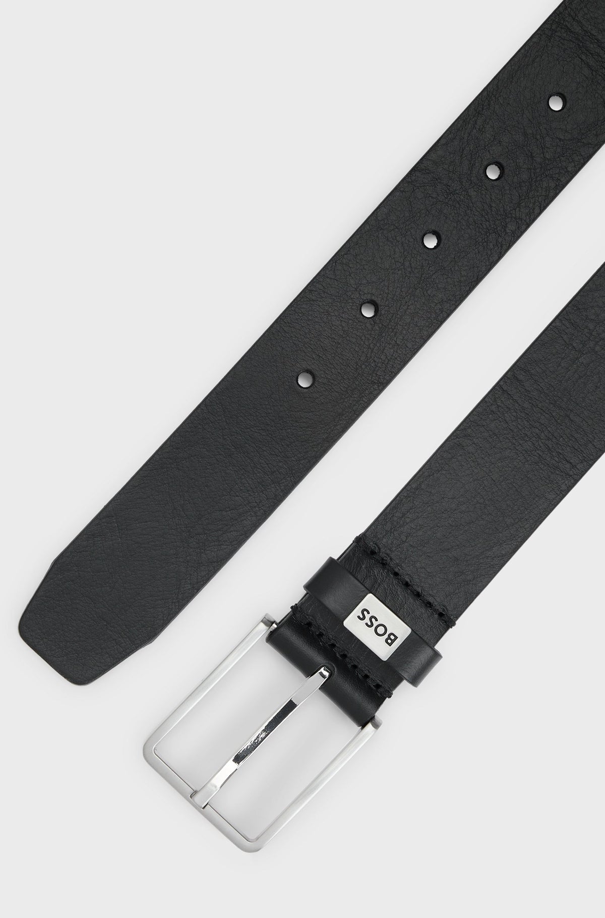 Boss Italian-leather belt with logo keeper - Black