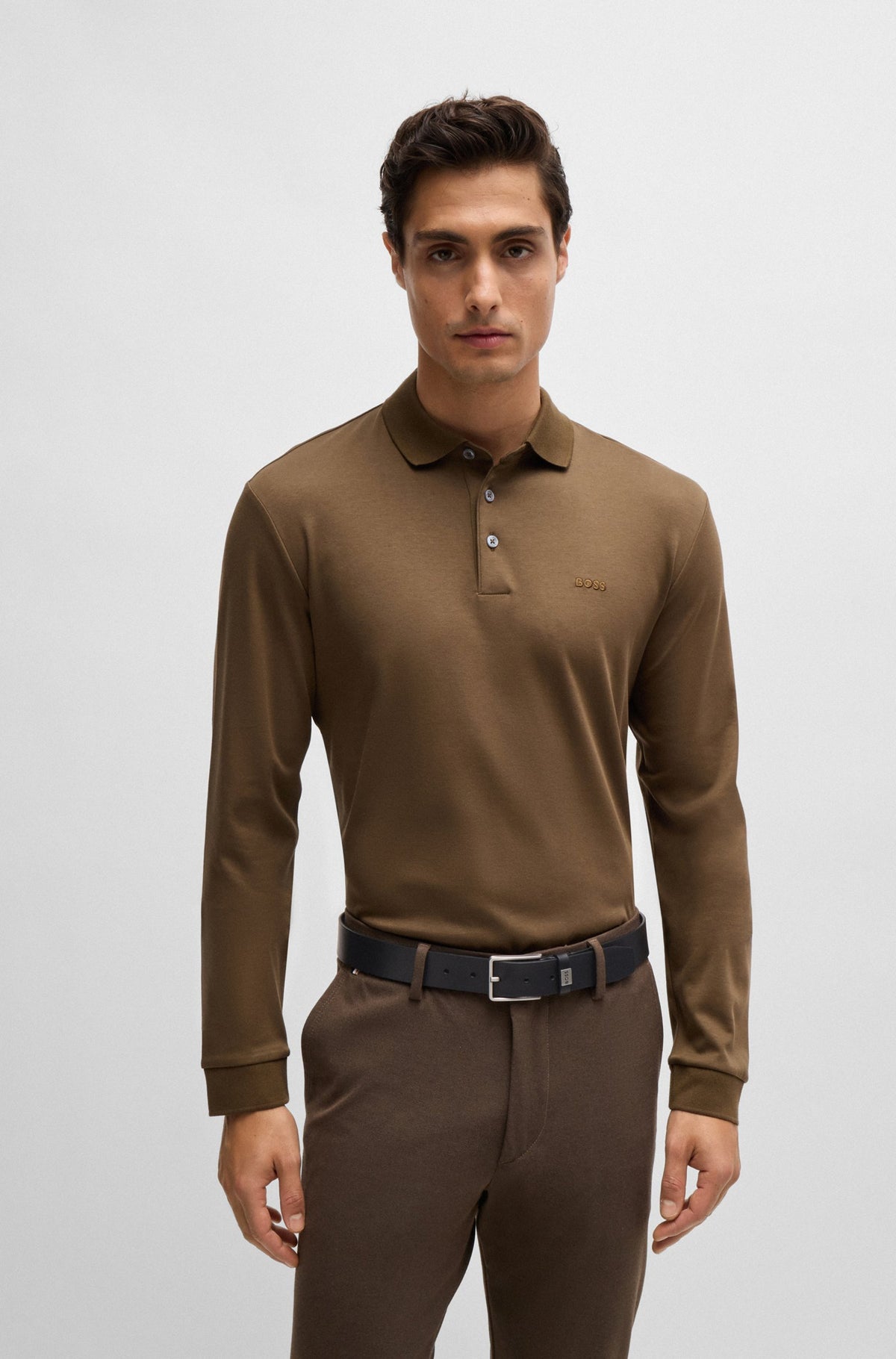 Boss Italian-leather belt with logo keeper - Black