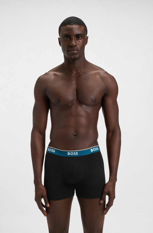 Boss  Three-pack of stretch-cotton boxer briefs with logos - Black