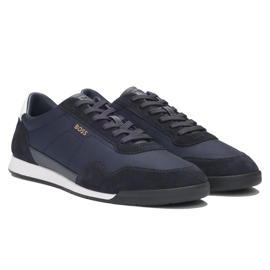 BOSS Mixed-Material Suede Trainers – Blue