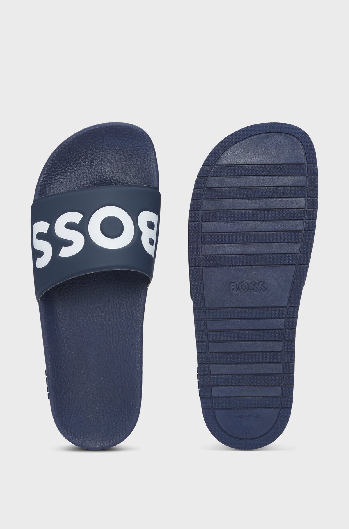 Boss Italian-made slides with large logo detail - Blue