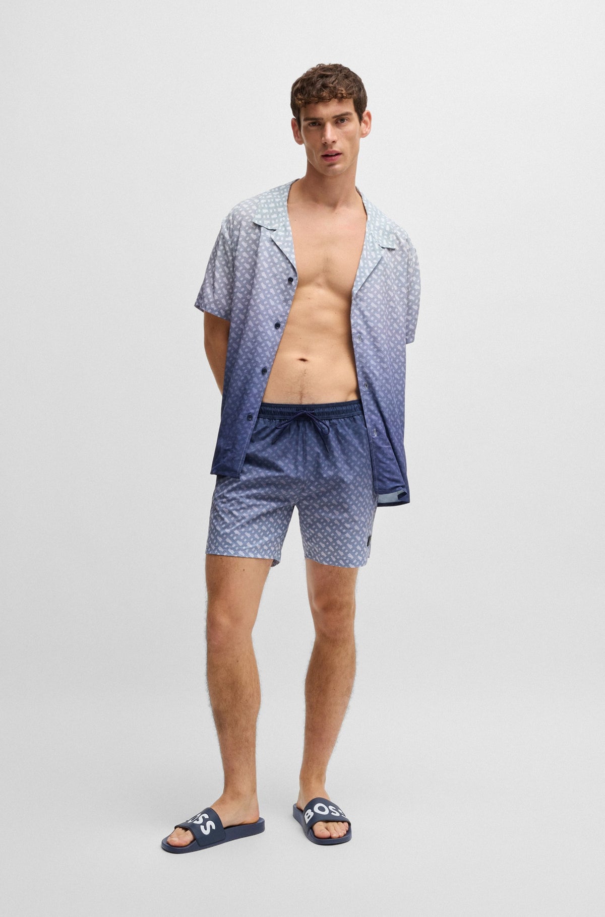 Boss Italian-made slides with large logo detail - Blue