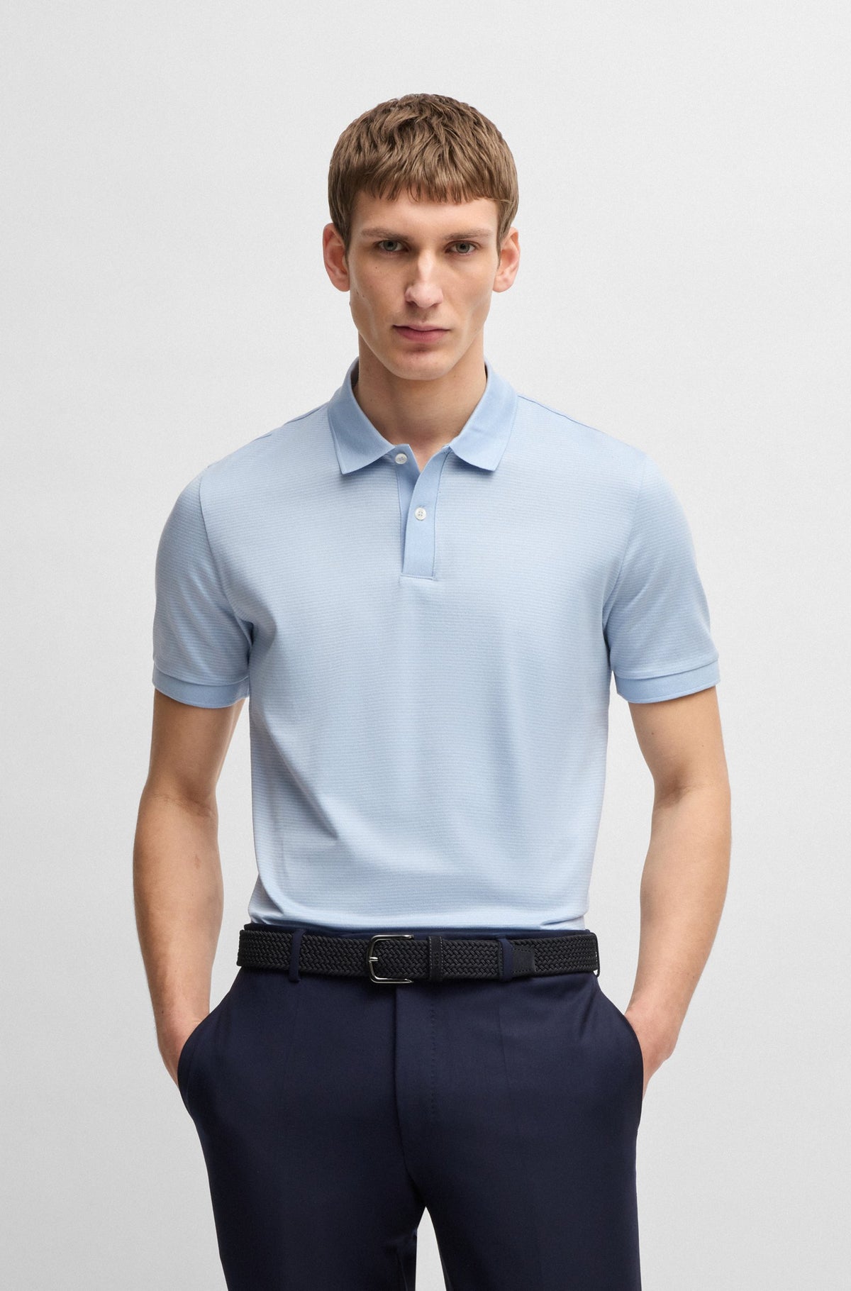 Boss Woven belt with leather trims - Blue