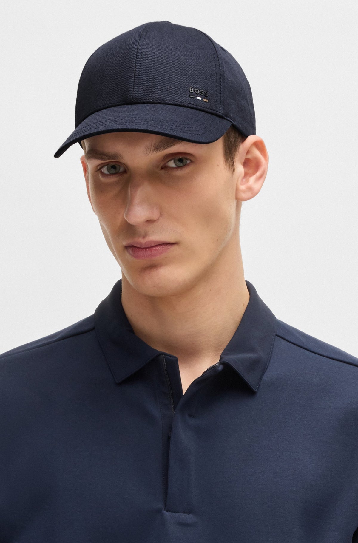 Boss Cotton-twill cap with logo trim - Blue