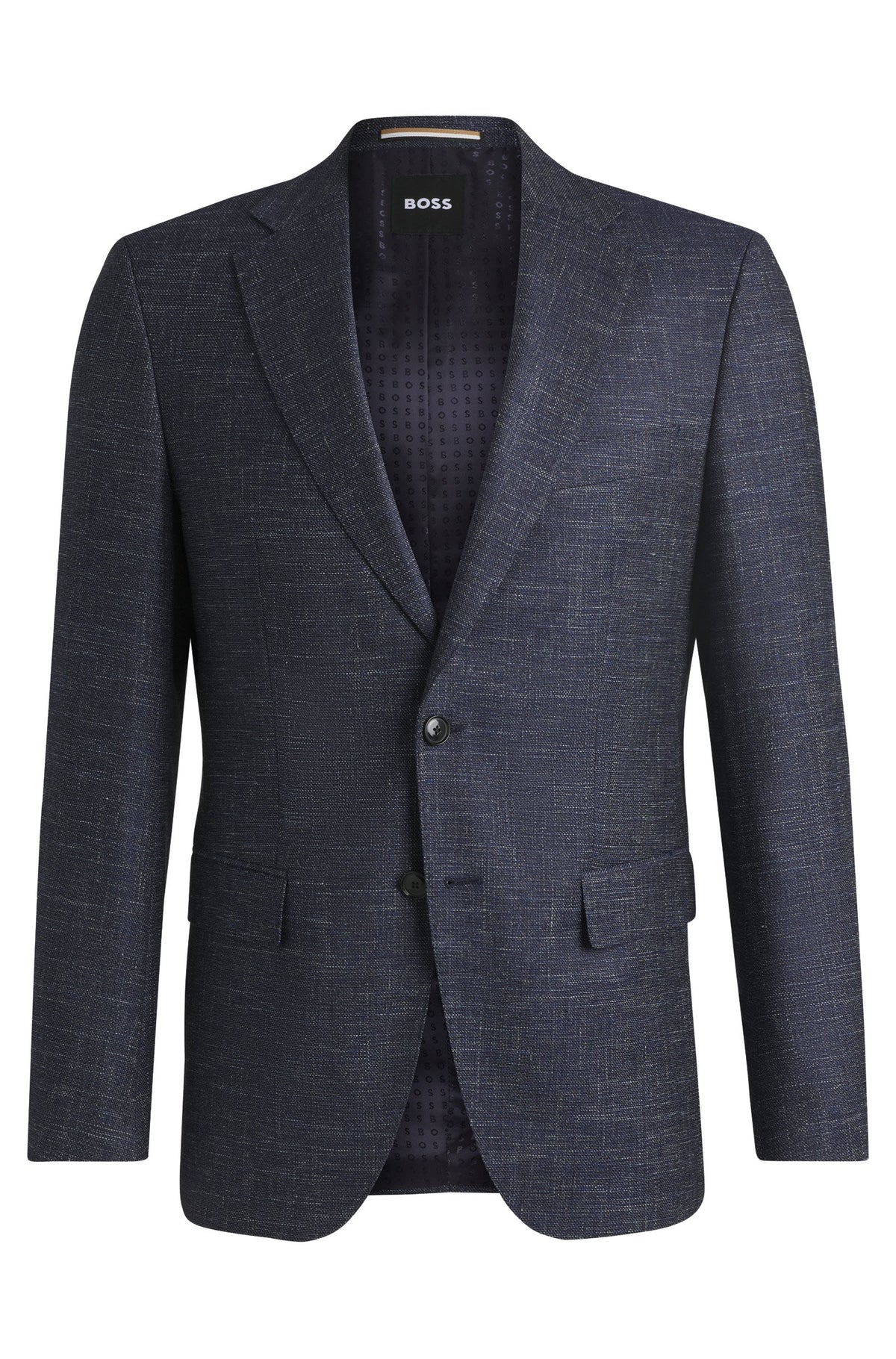 Boss Slim-fit suit jacket in patterned stretch fabric - Blue