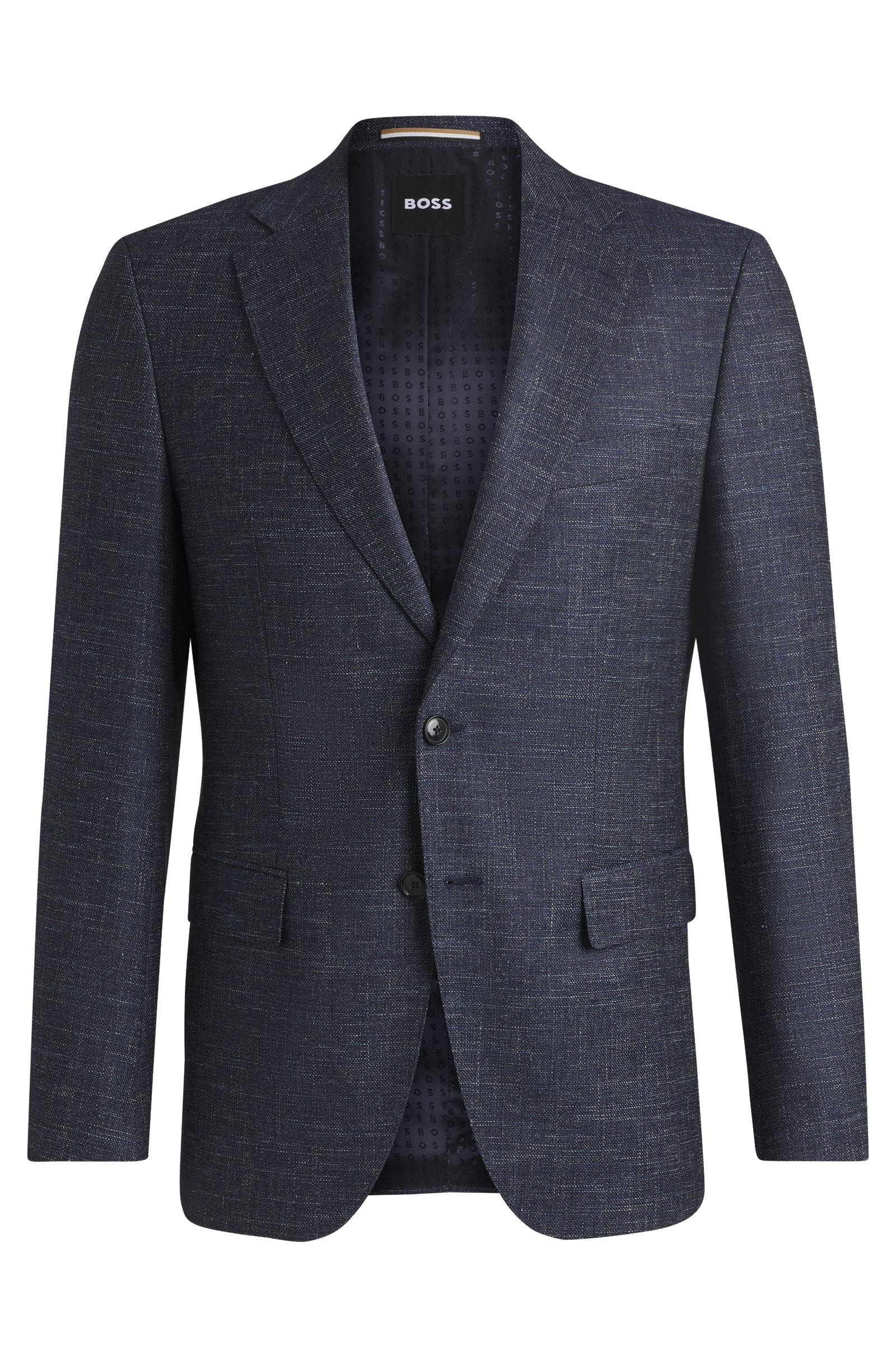 Boss Slim-fit suit jacket in patterned stretch fabric Blue