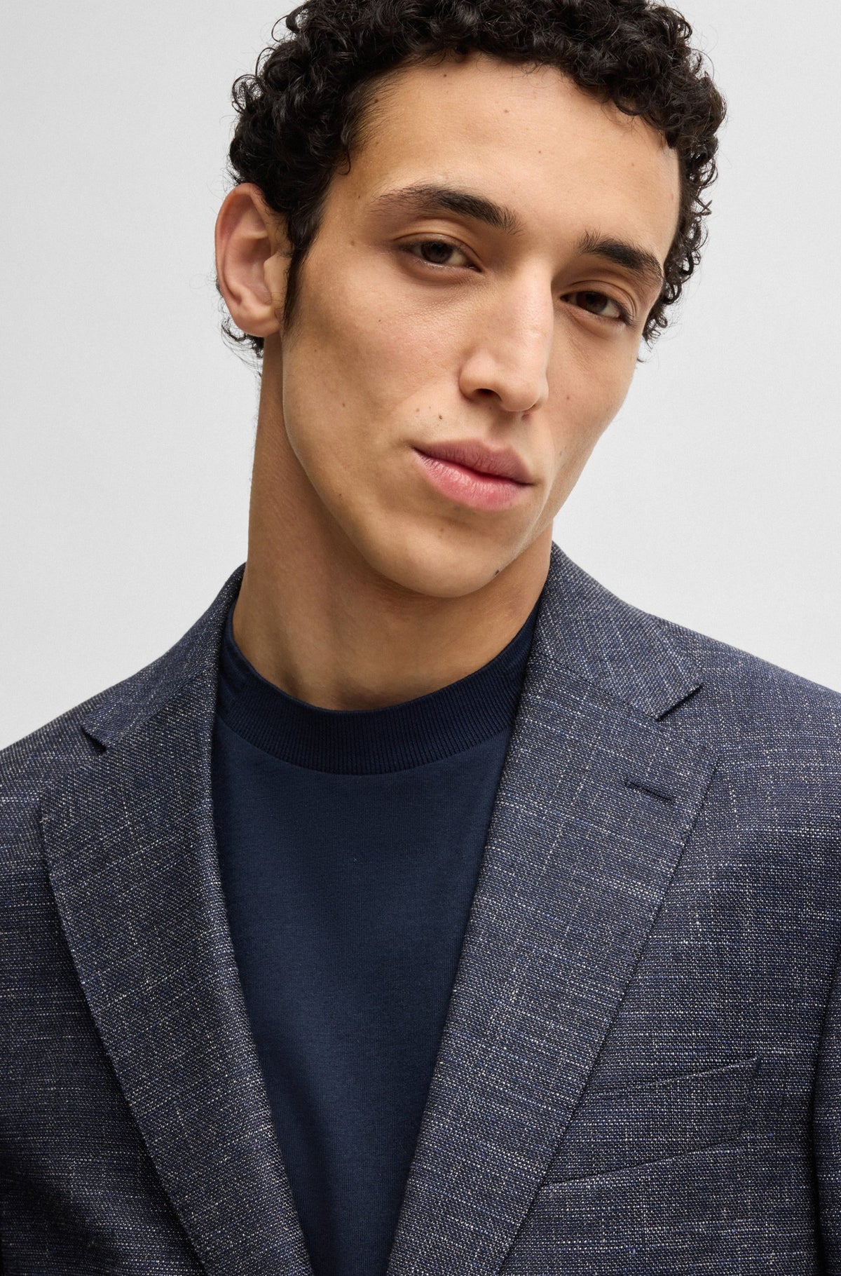 Boss Slim-fit suit jacket in patterned stretch fabric - Blue