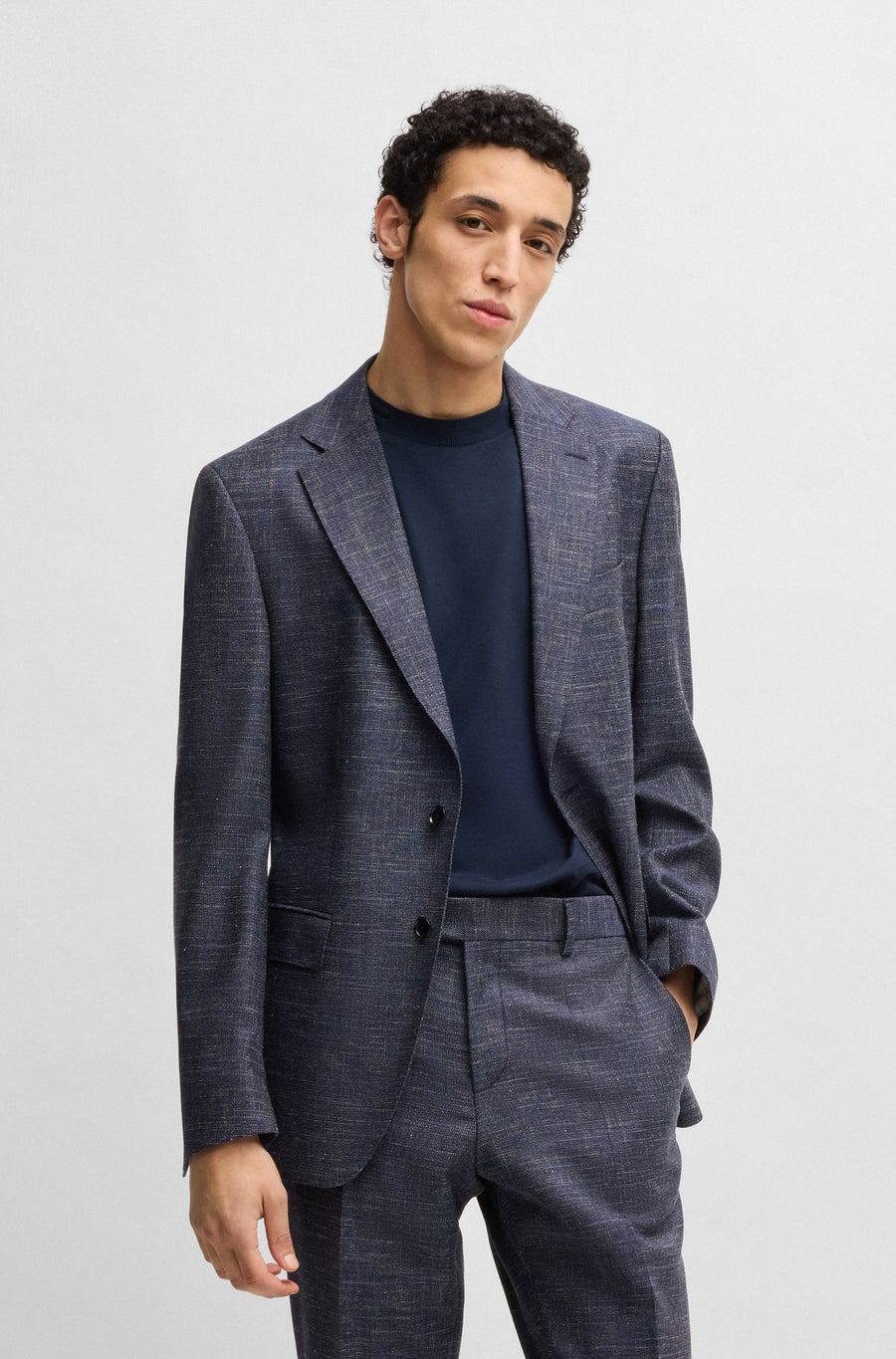 BOSS Slim Fit Patterned Stretch Suit Jacket – Blue