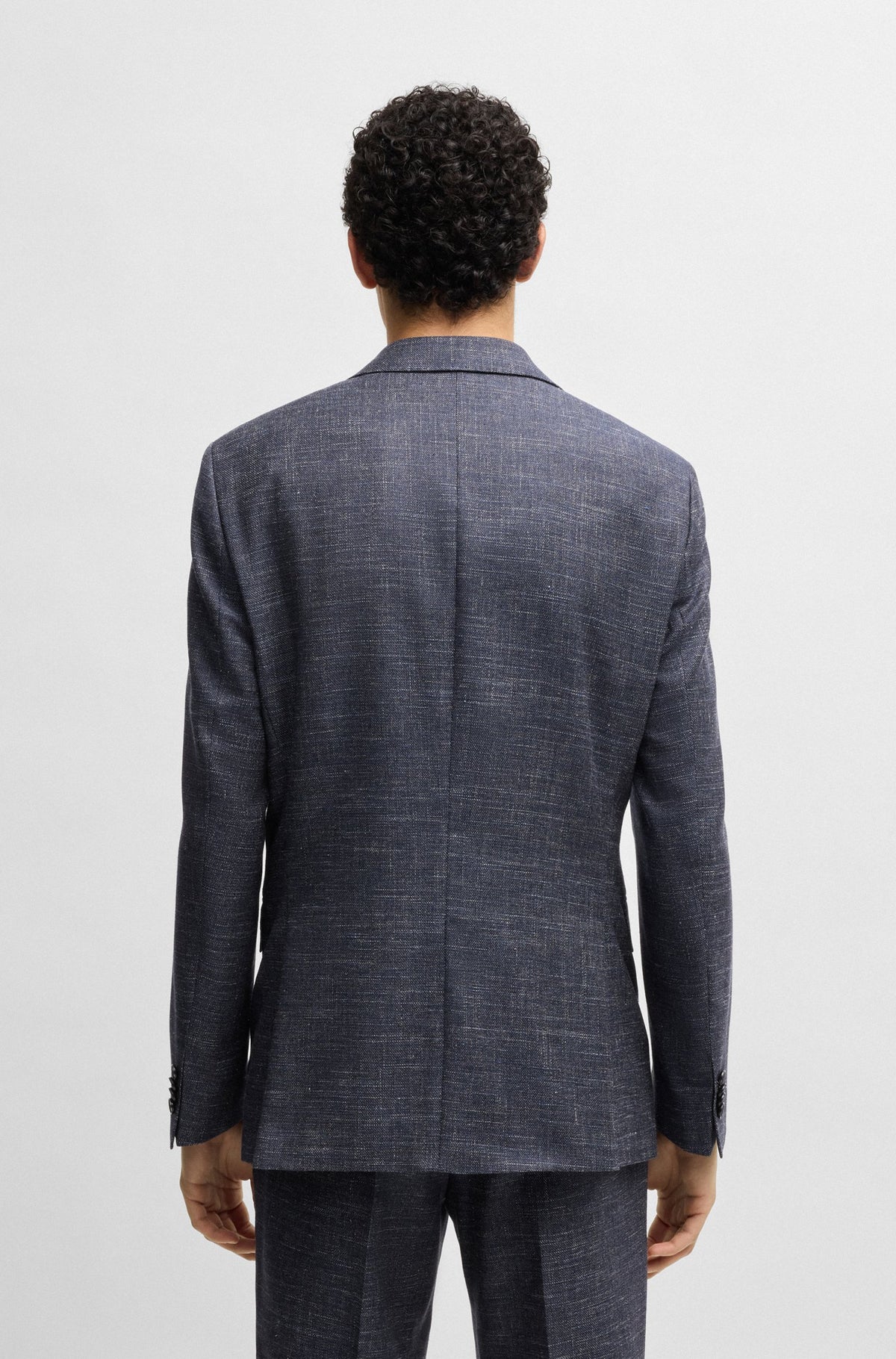 Boss Slim-fit suit jacket in patterned stretch fabric - Blue