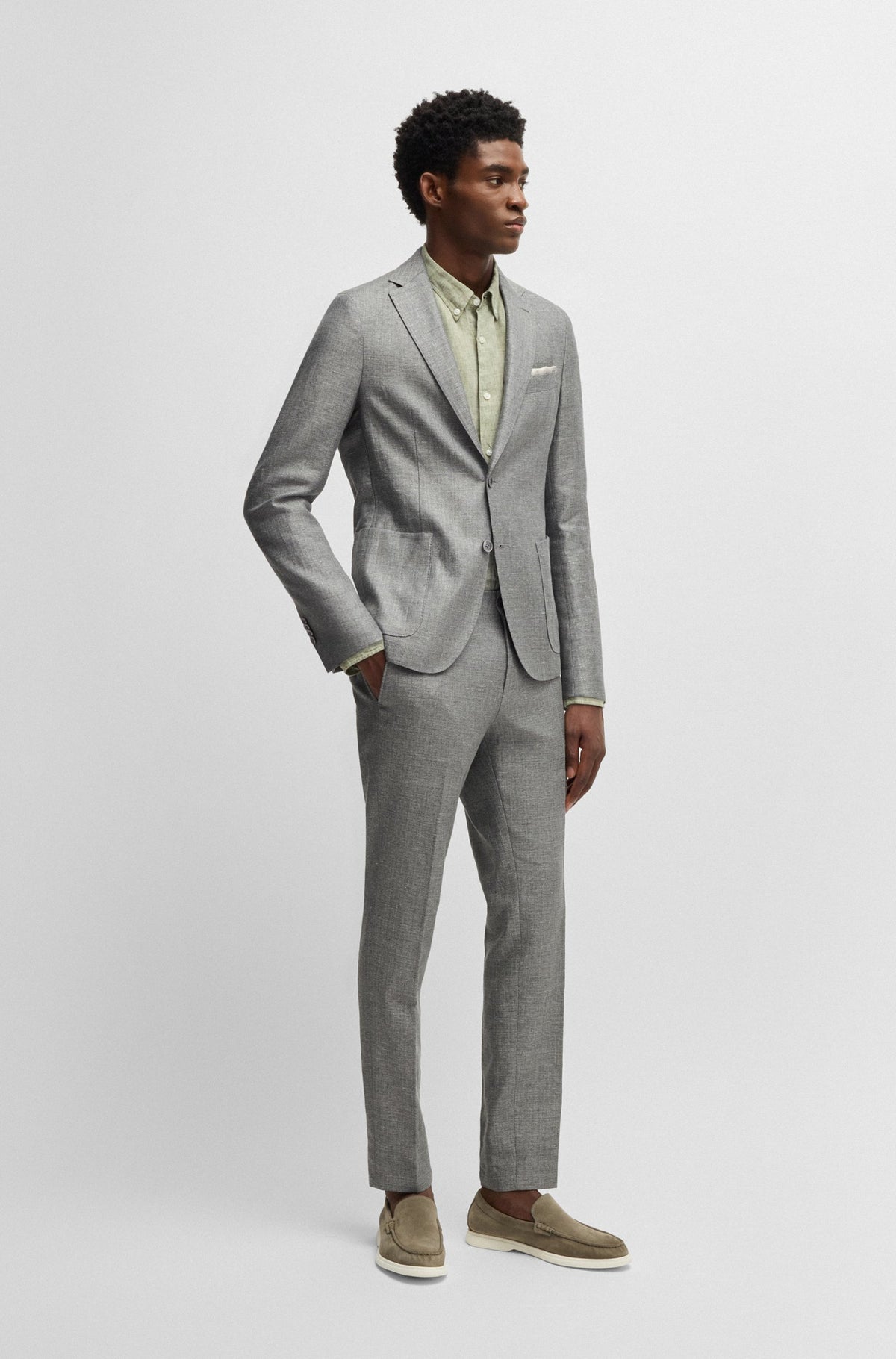 Boss Slim-fit blazer in micro-patterned fabric - Green