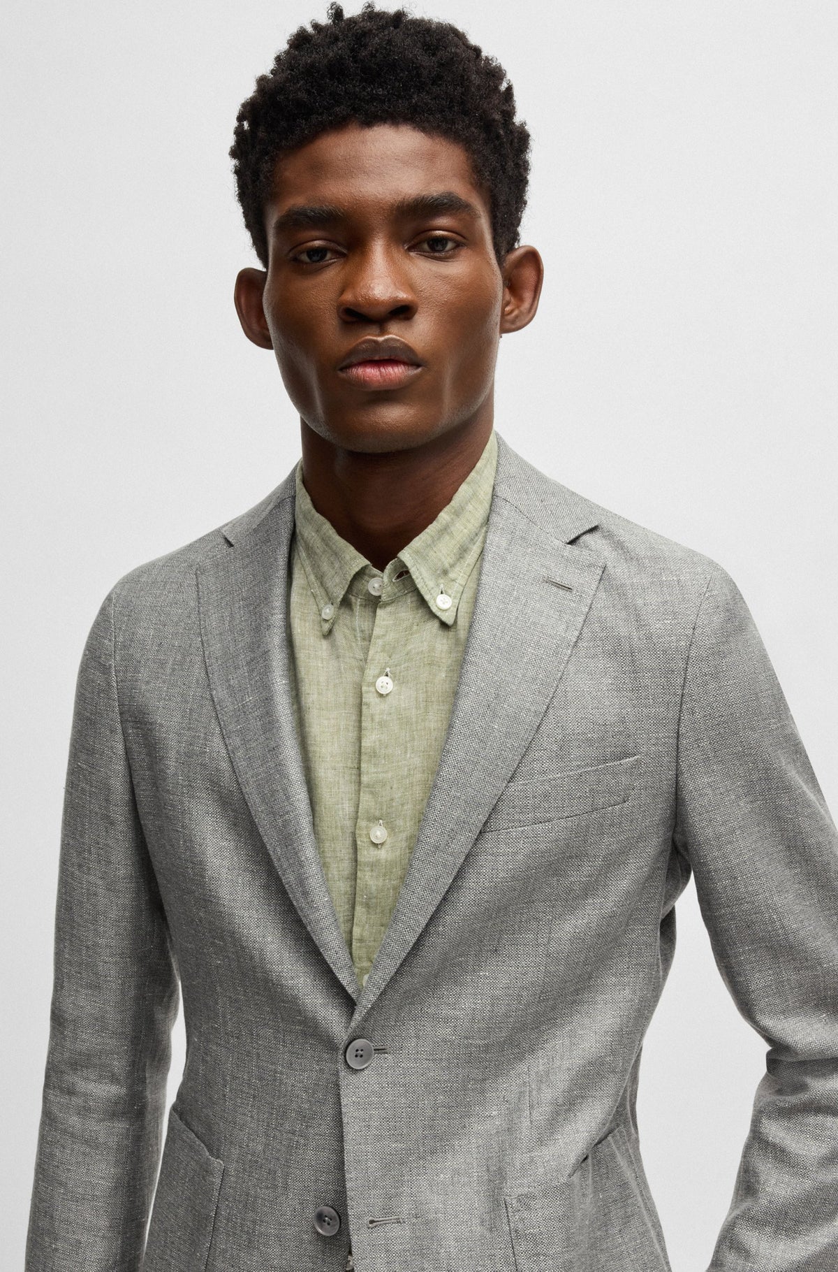 Boss Slim-fit blazer in micro-patterned fabric - Green