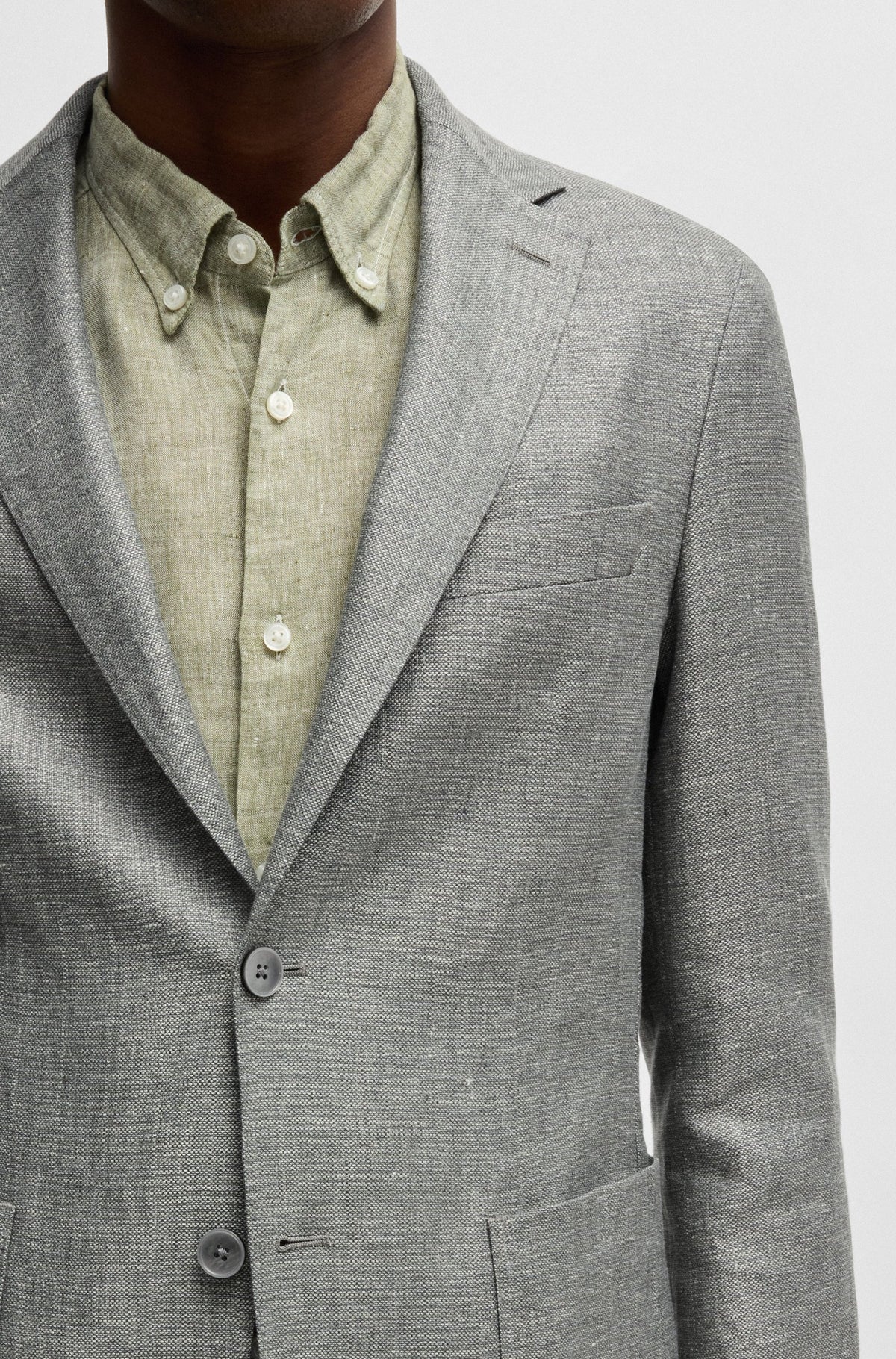 Boss Slim-fit blazer in micro-patterned fabric - Green