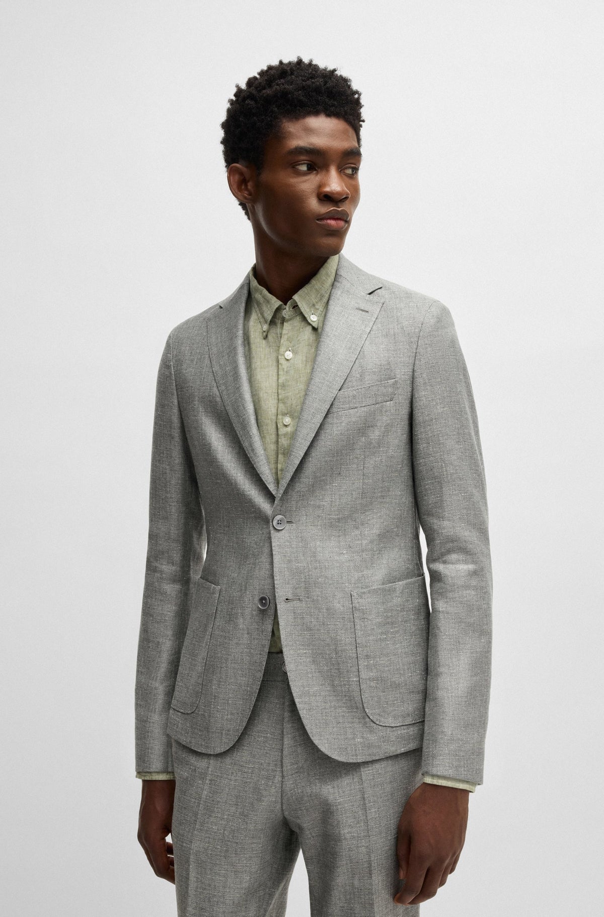 Boss Slim-fit blazer in micro-patterned fabric - Green