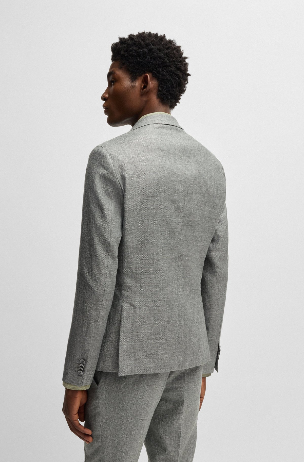 Boss Slim-fit blazer in micro-patterned fabric - Green