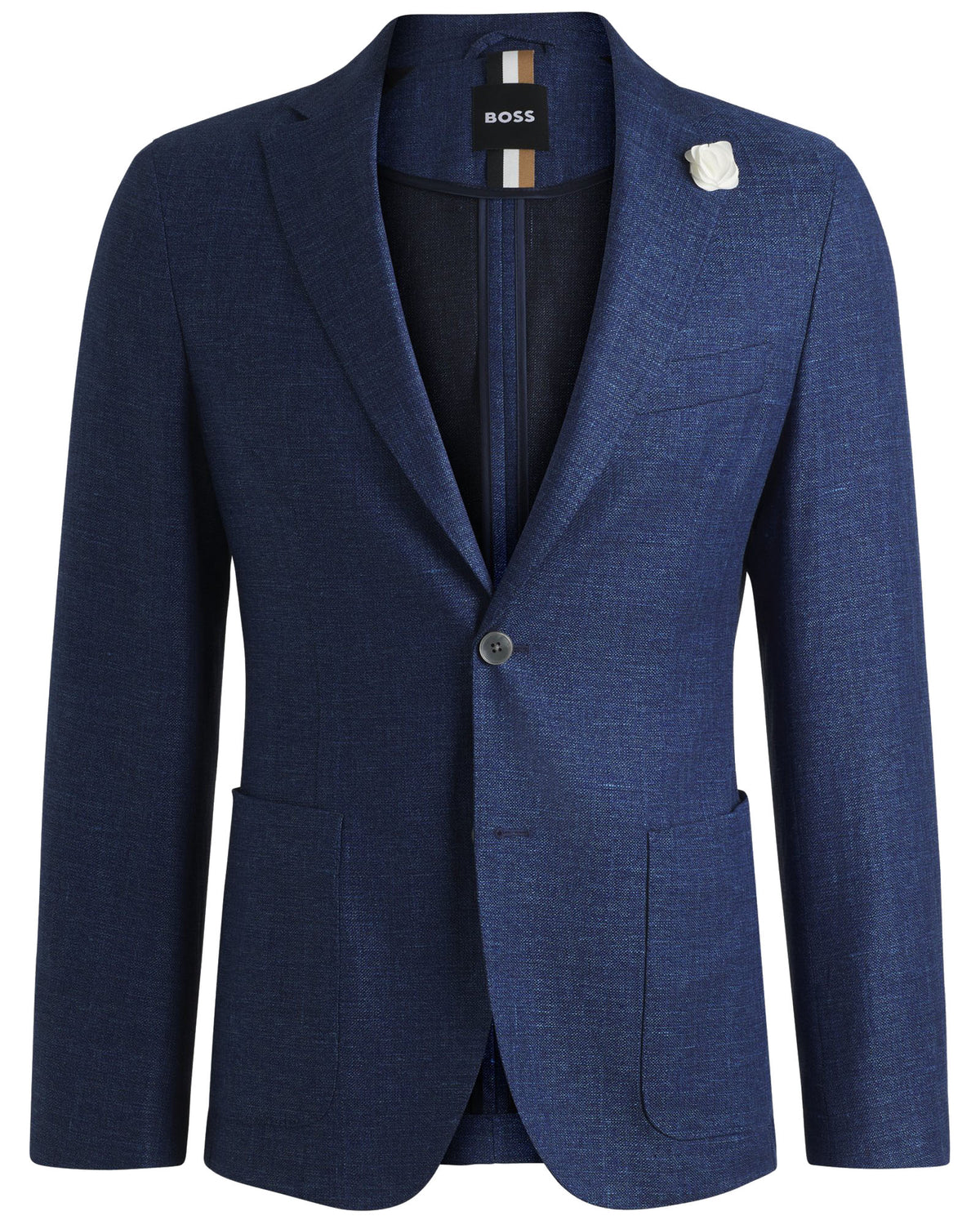 Boss Slim-fit blazer in micro-patterned fabric - Blue