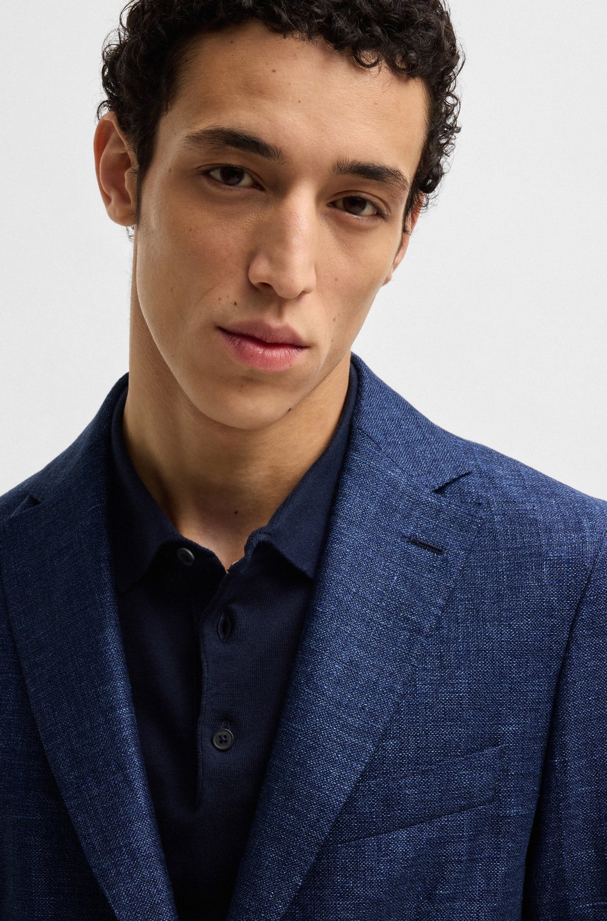 Boss Slim-fit blazer in micro-patterned fabric - Blue