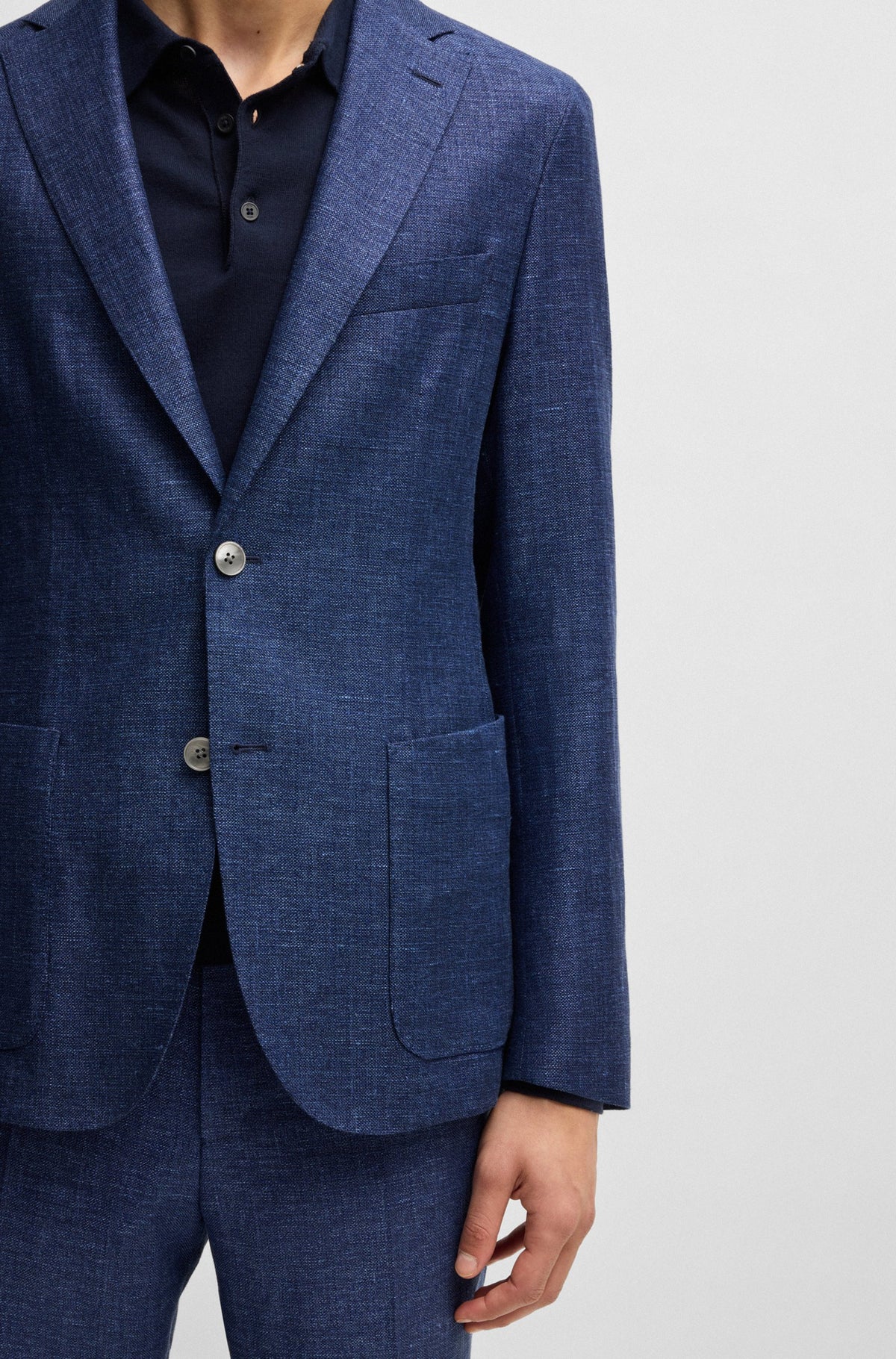Boss Slim-fit blazer in micro-patterned fabric - Blue