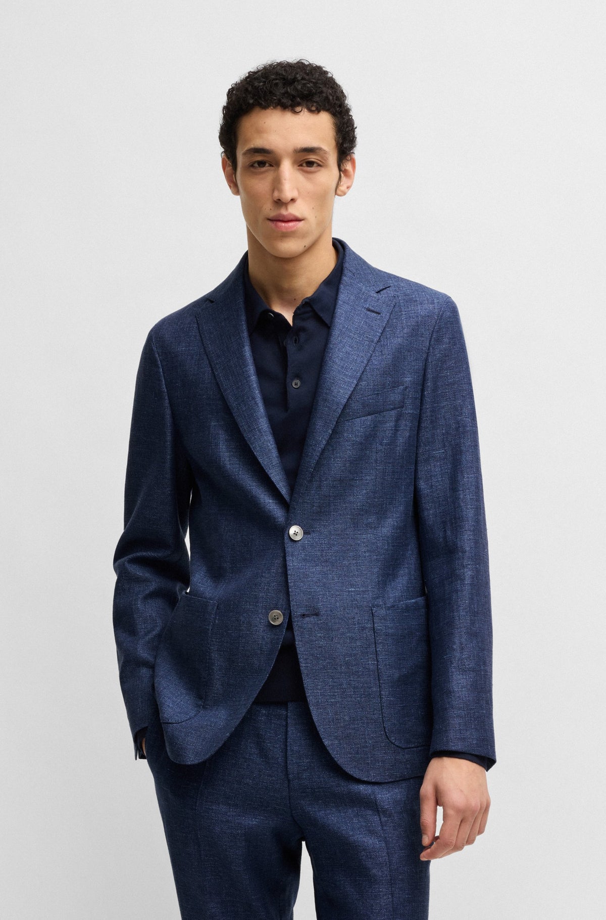 Boss Slim-fit blazer in micro-patterned fabric - Blue