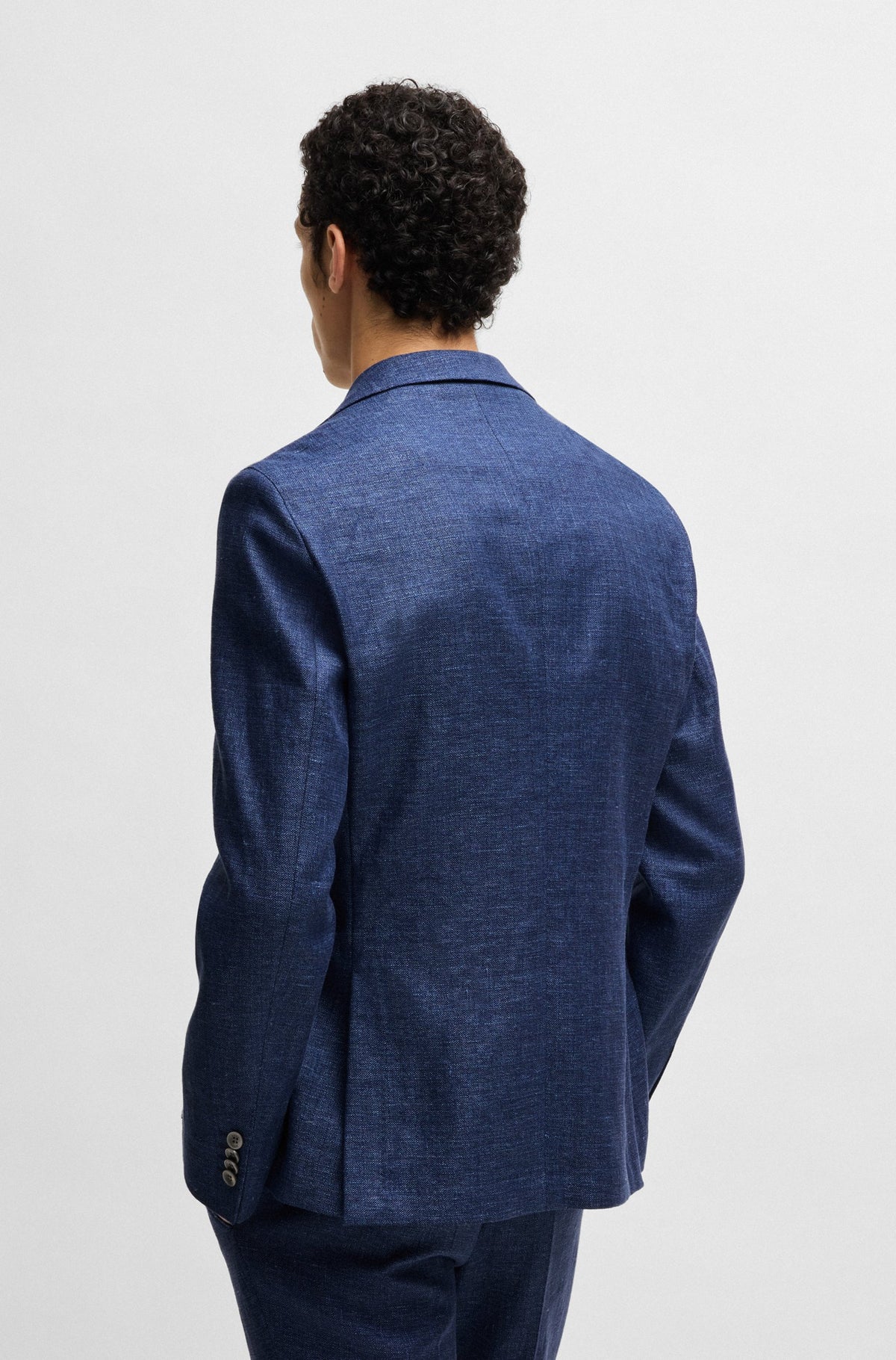Boss Slim-fit blazer in micro-patterned fabric - Blue