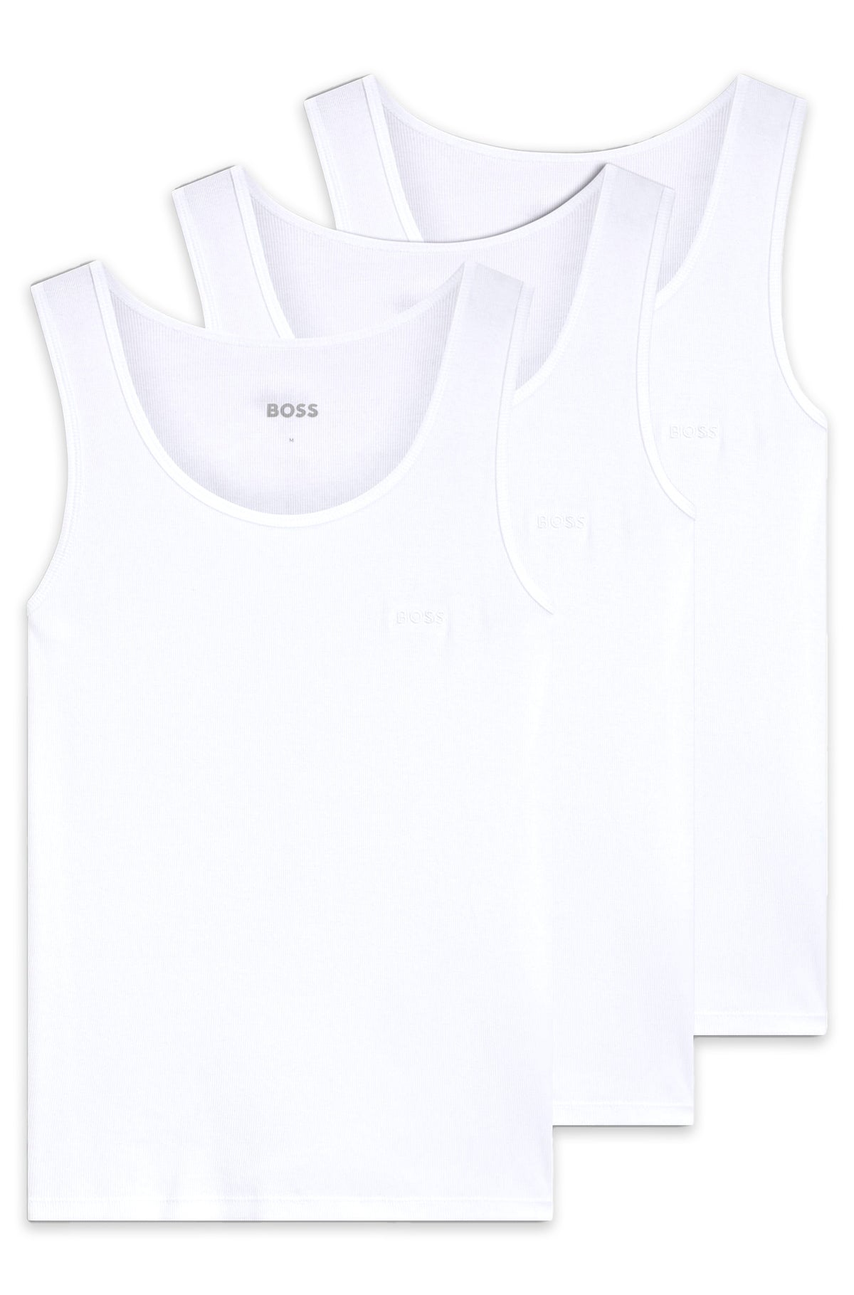 Boss Three-pack of ribbed-cotton underwear vests - White