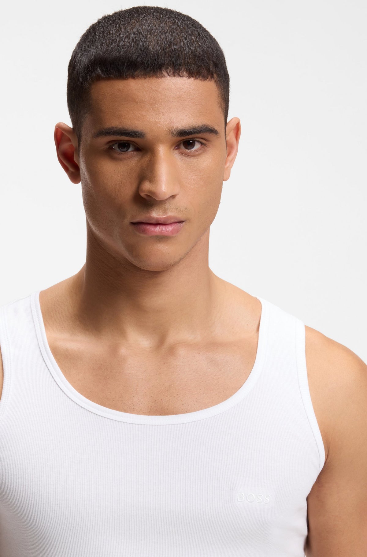 Boss Three-pack of ribbed-cotton underwear vests - White