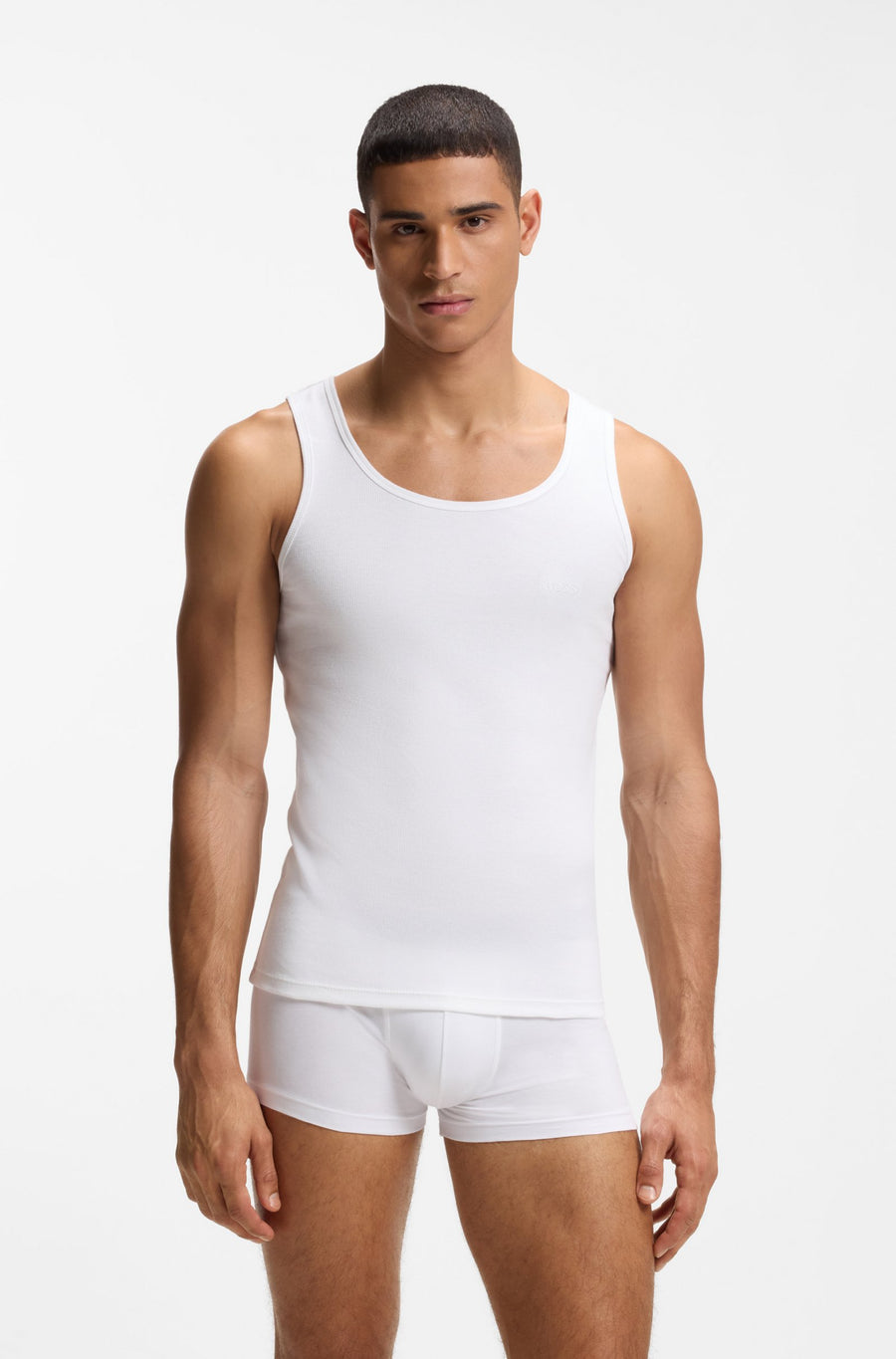 BOSS 3-Pack Ribbed-Cotton Vests – White
