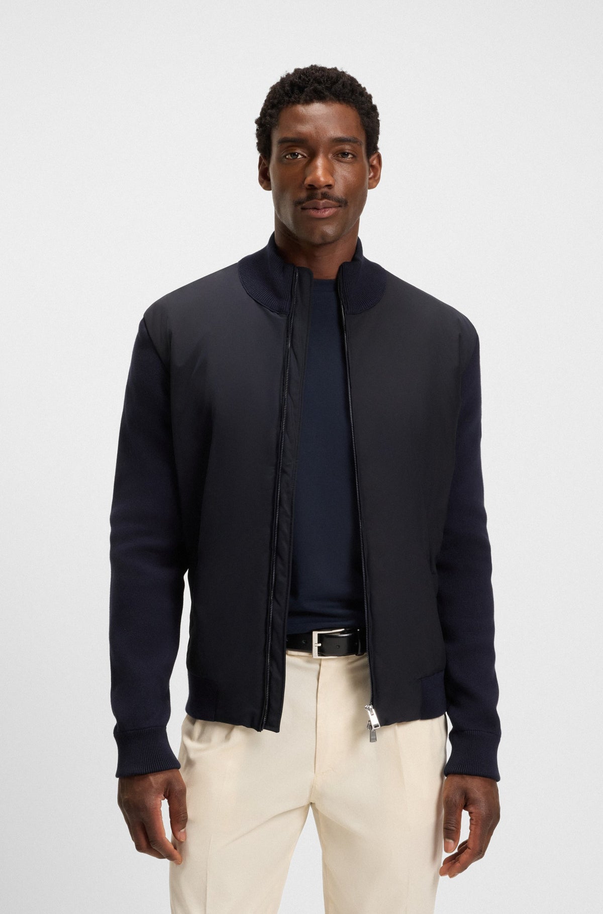 Boss Regular-fit hybrid jacket with Double B monogram - Navy