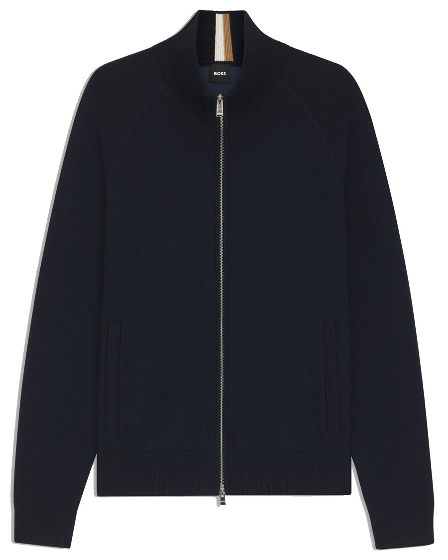 BOSS Cotton & Virgin Wool Zip Cardigan – Blue