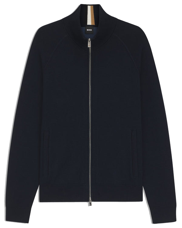 Boss Zip-up cardigan in cotton and virgin wool - Blue