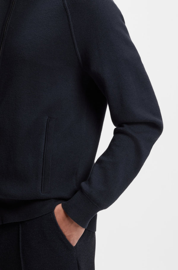Boss Zip-up cardigan in cotton and virgin wool - Blue