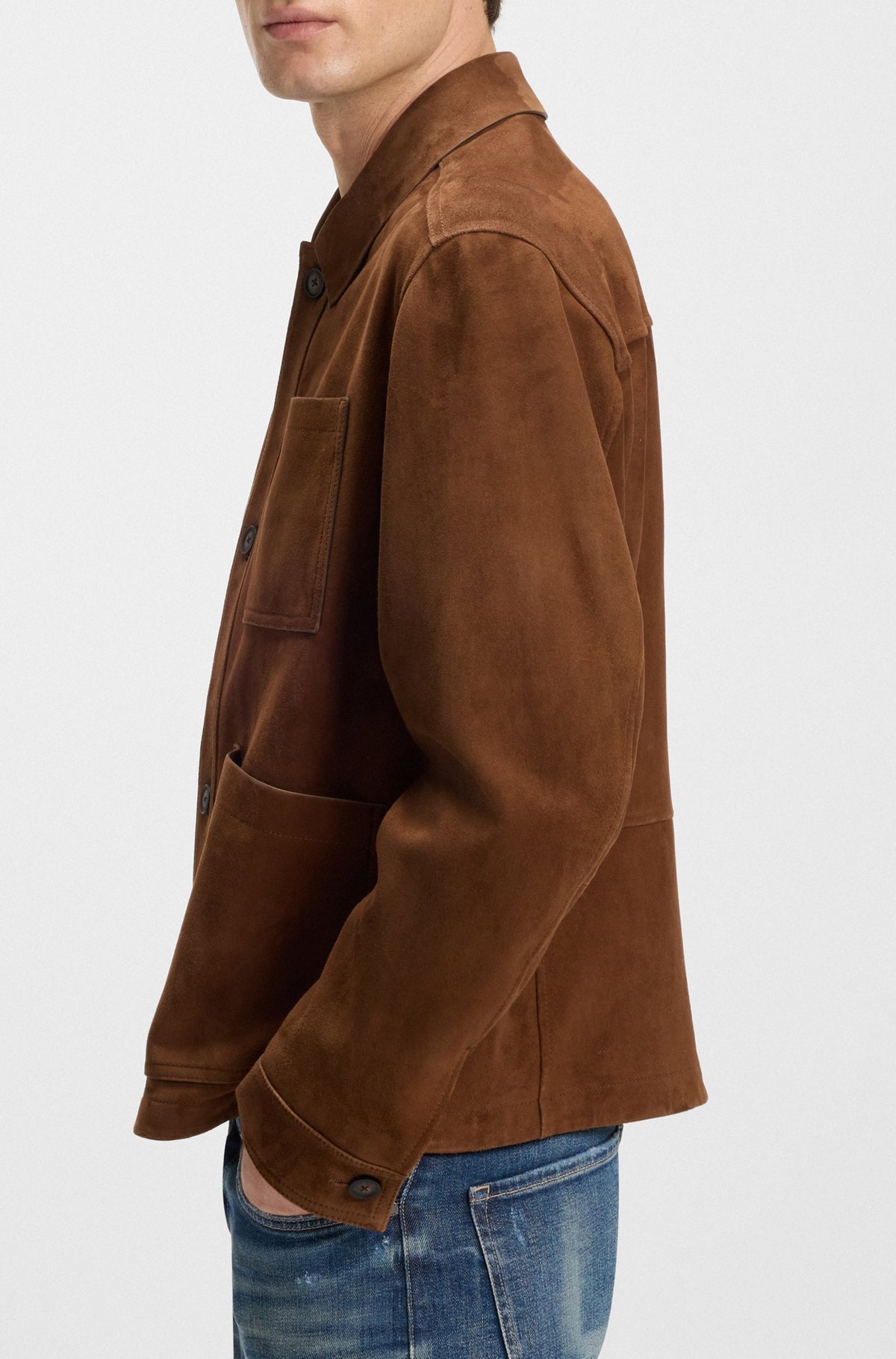 Boss Regular-fit jacket in nappalan suede - Brown