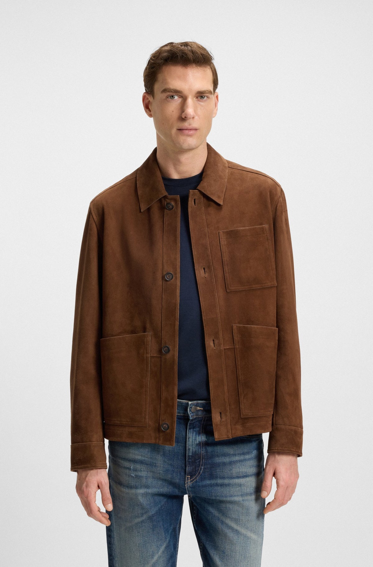 Boss Regular-fit jacket in nappalan suede - Brown