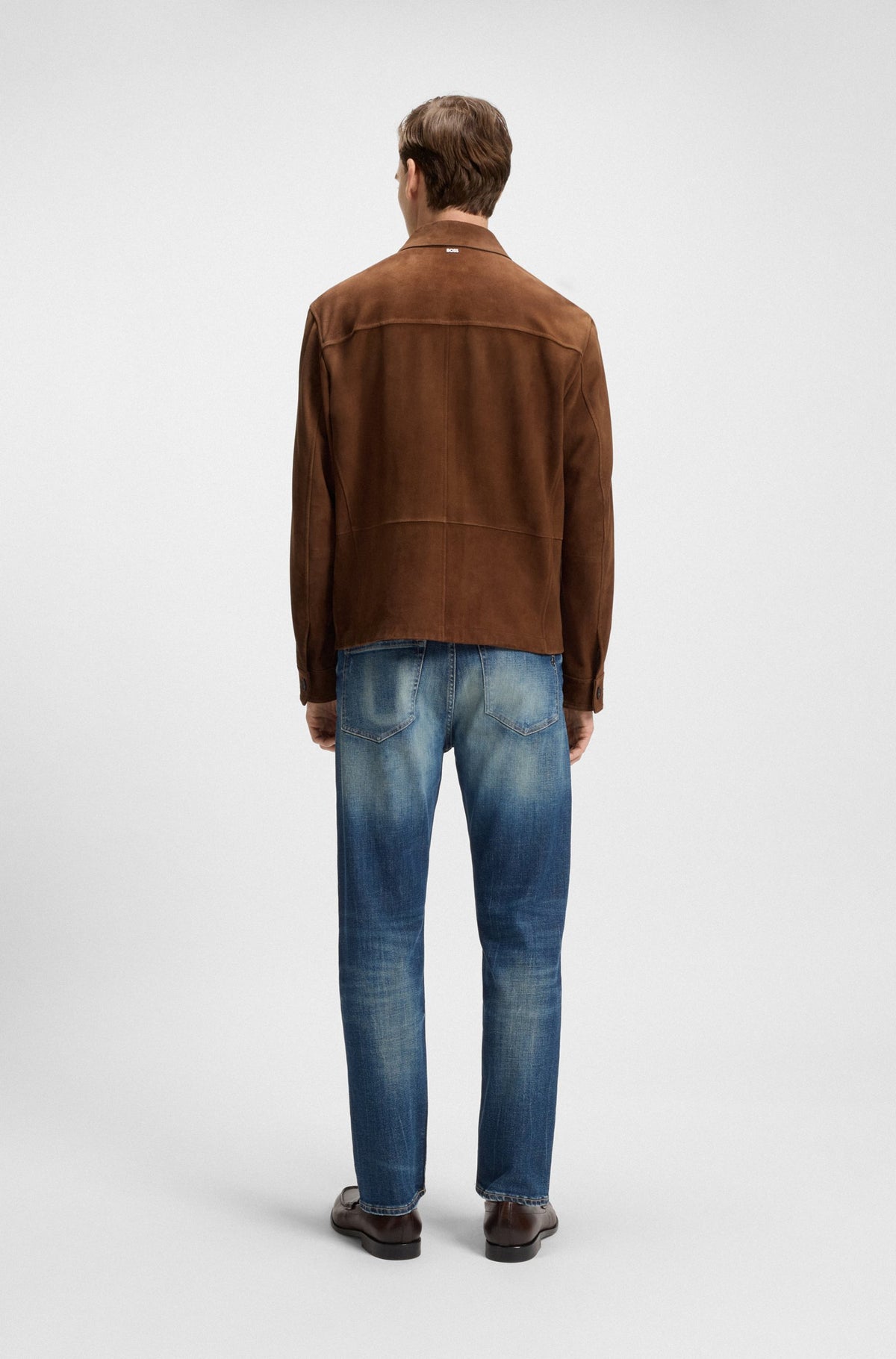 Boss Regular-fit jacket in nappalan suede - Brown