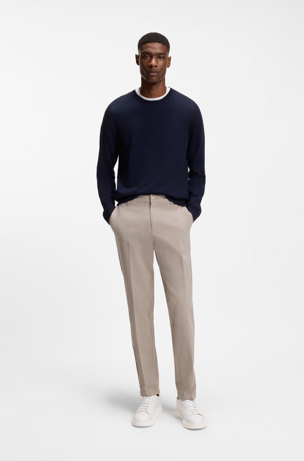 Boss Modern-fit trousers in stretch-cotton gabardine - Beige