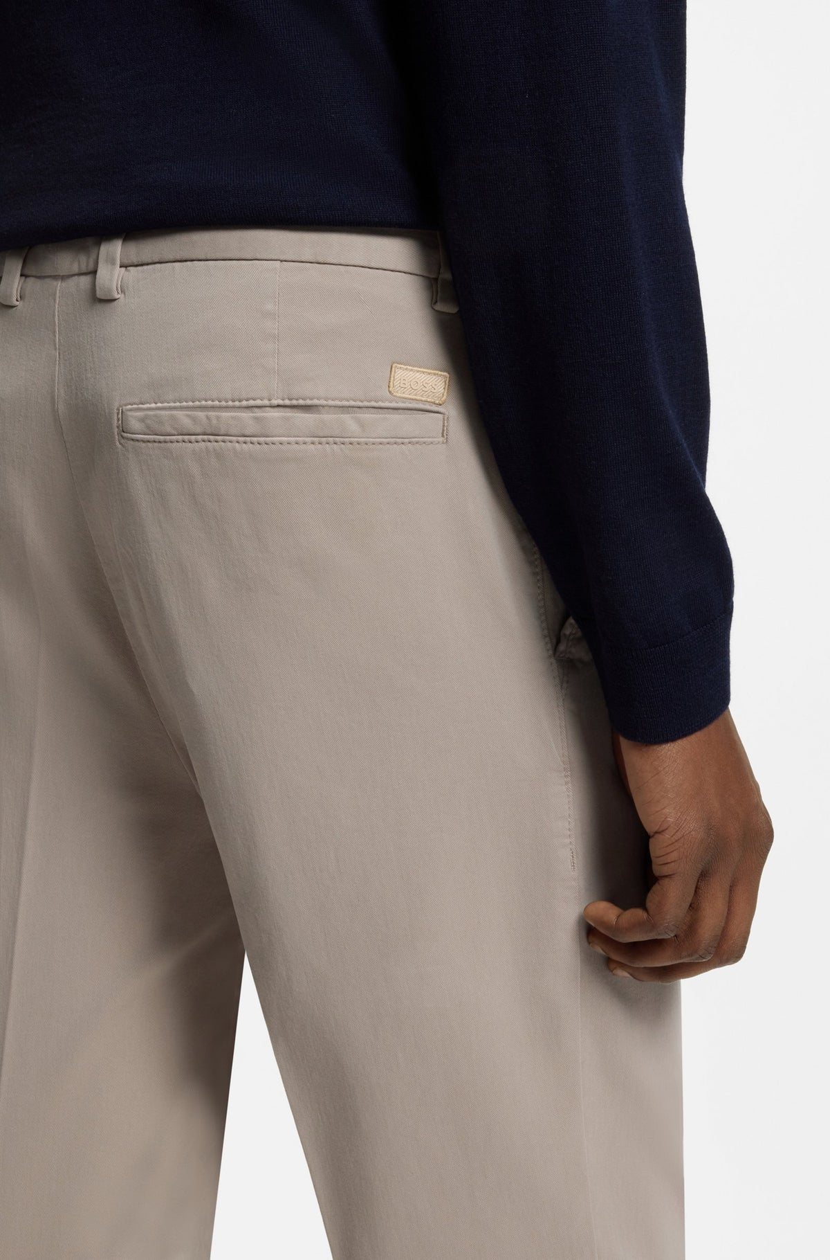 Boss Modern-fit trousers in stretch-cotton gabardine - Beige