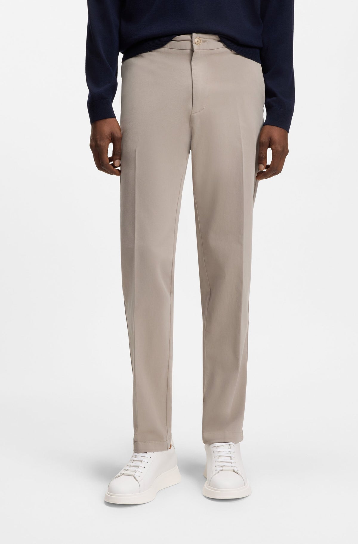 Boss Modern-fit trousers in stretch-cotton gabardine - Beige