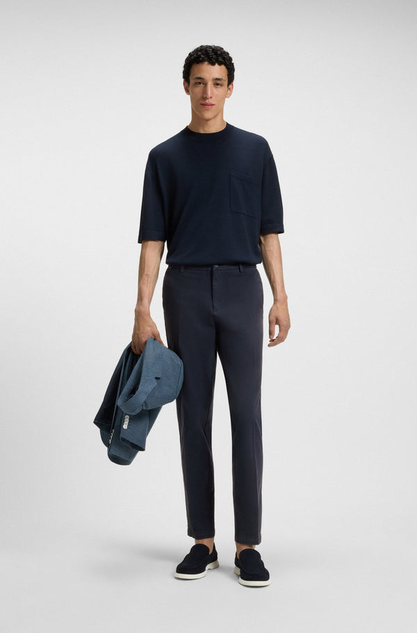 Boss Modern-fit trousers in stretch-cotton gabardine - Blue